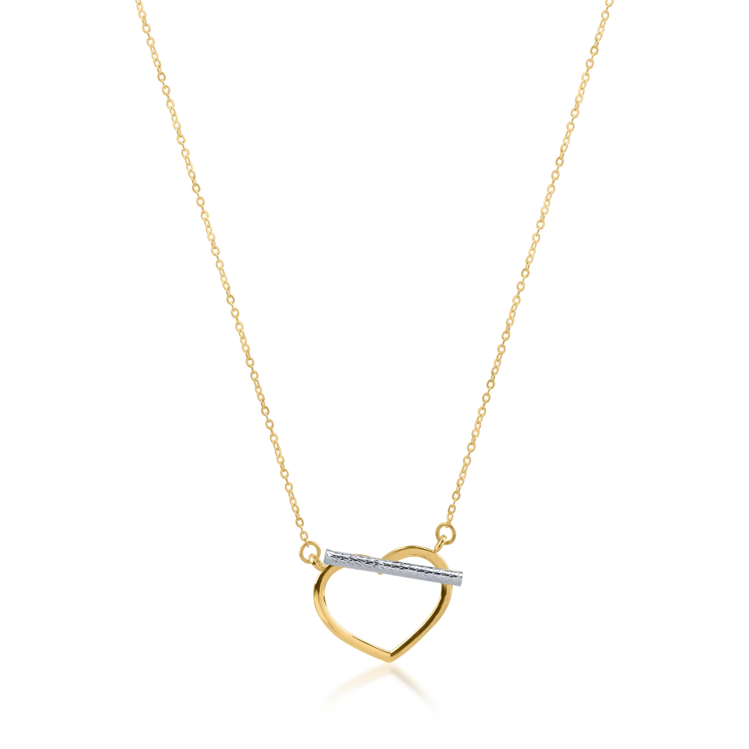 Yellow gold heart pendant chain and white gold detail