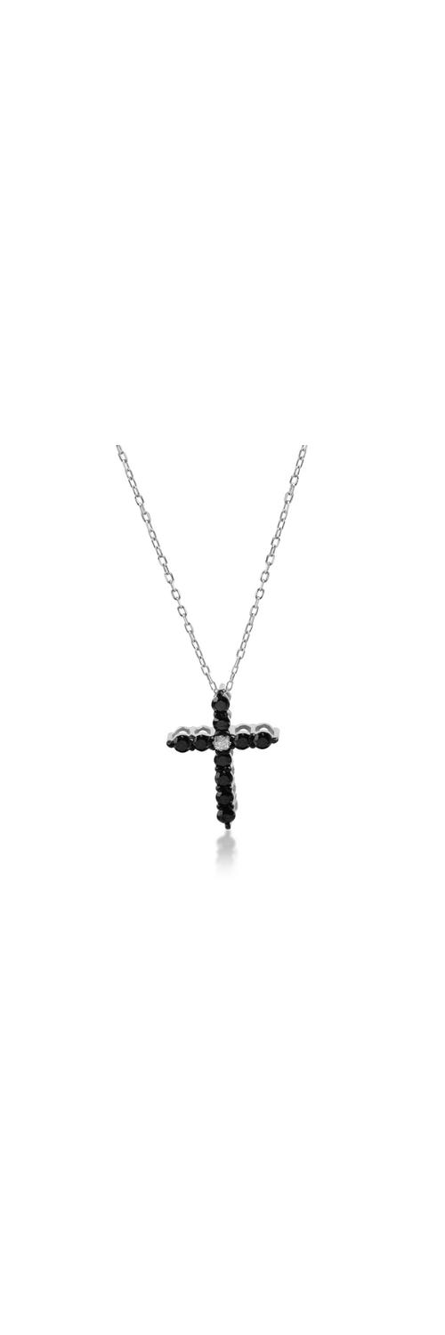 Platinum cross pendant necklace with 0.02ct clear diamond and 0.2ct black diamonds