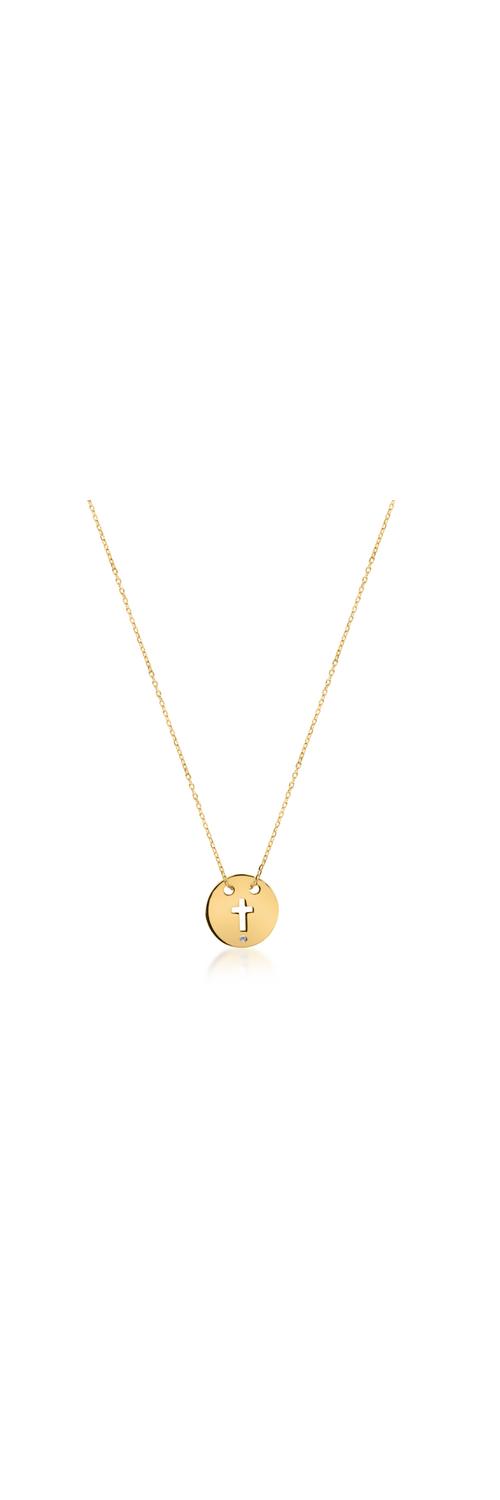 Yellow gold chain with penny cross pendant with a 0.005ct diamond
