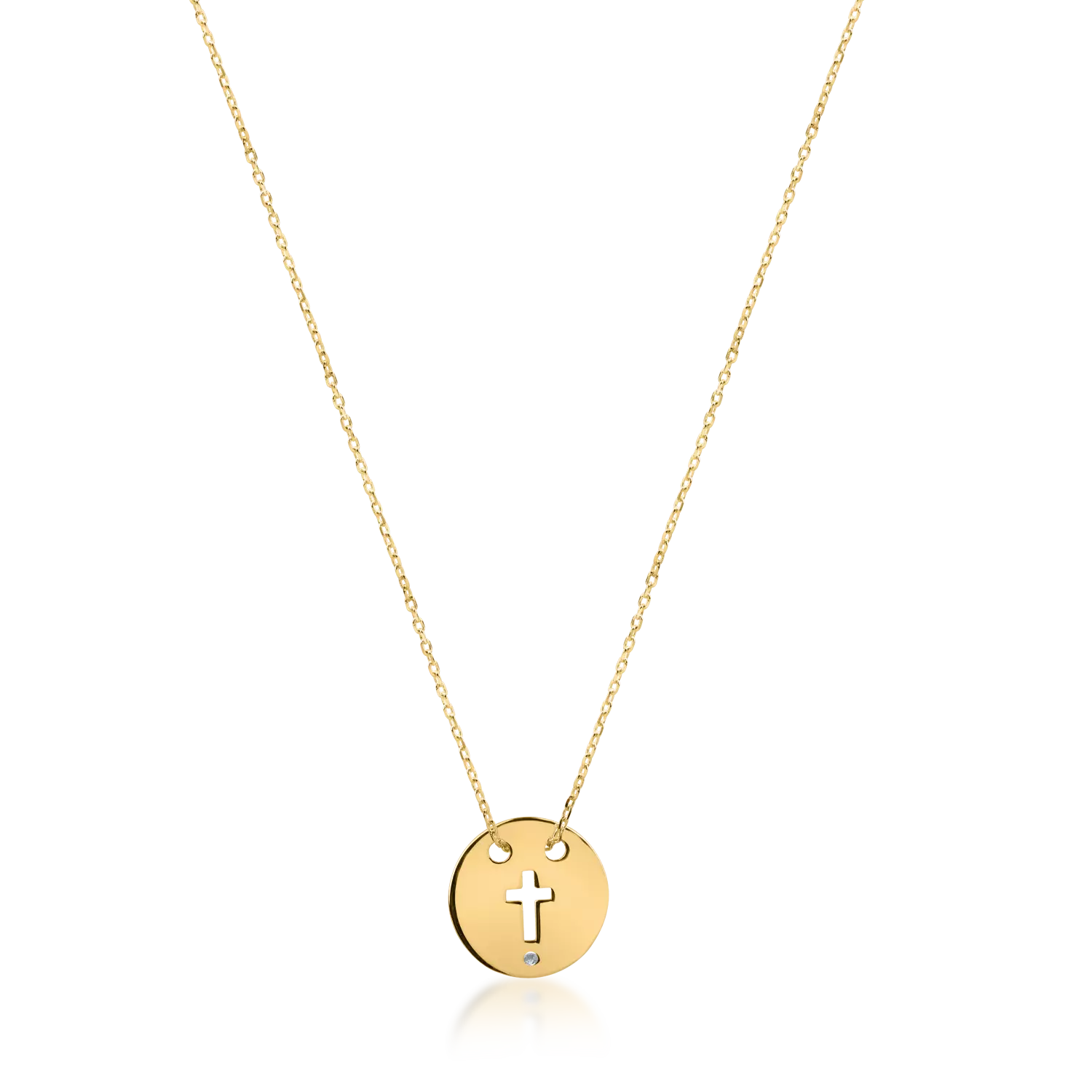 Łańcuszek z żółtego złota z zawieszką w kształcie krzyża z diamentem 0.005 ct