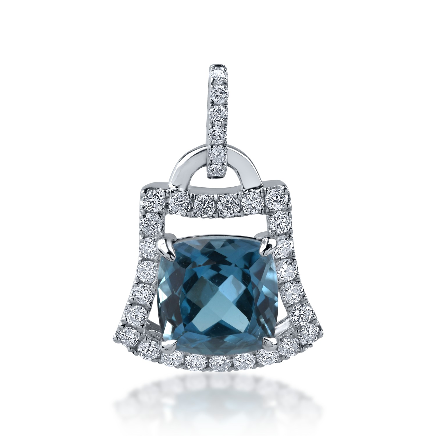 Fehérarany medál 1.905ct londoni kék topázzal és 0.239ct gyémántokkal