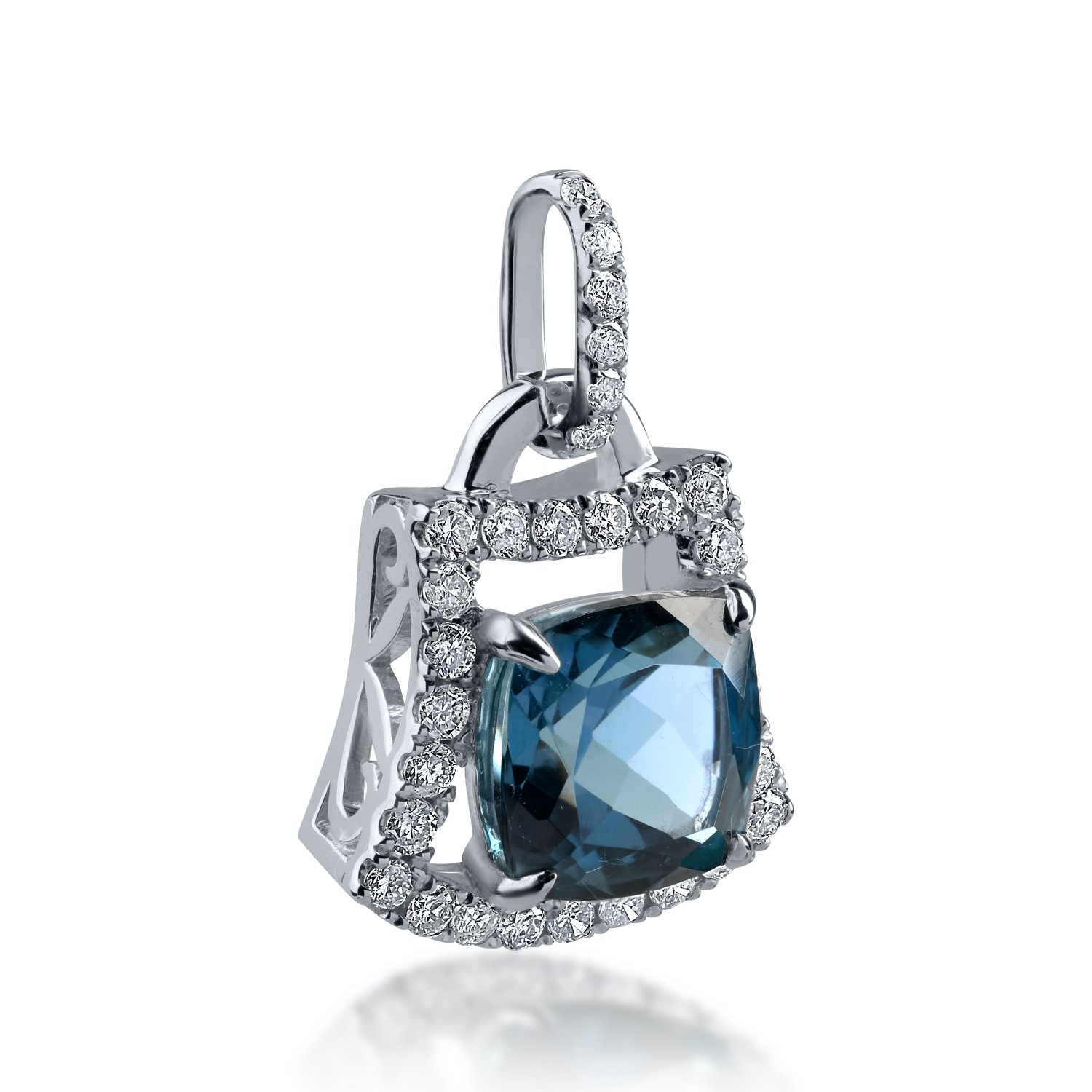 Fehérarany medál 1.905ct londoni kék topázzal és 0.239ct gyémántokkal