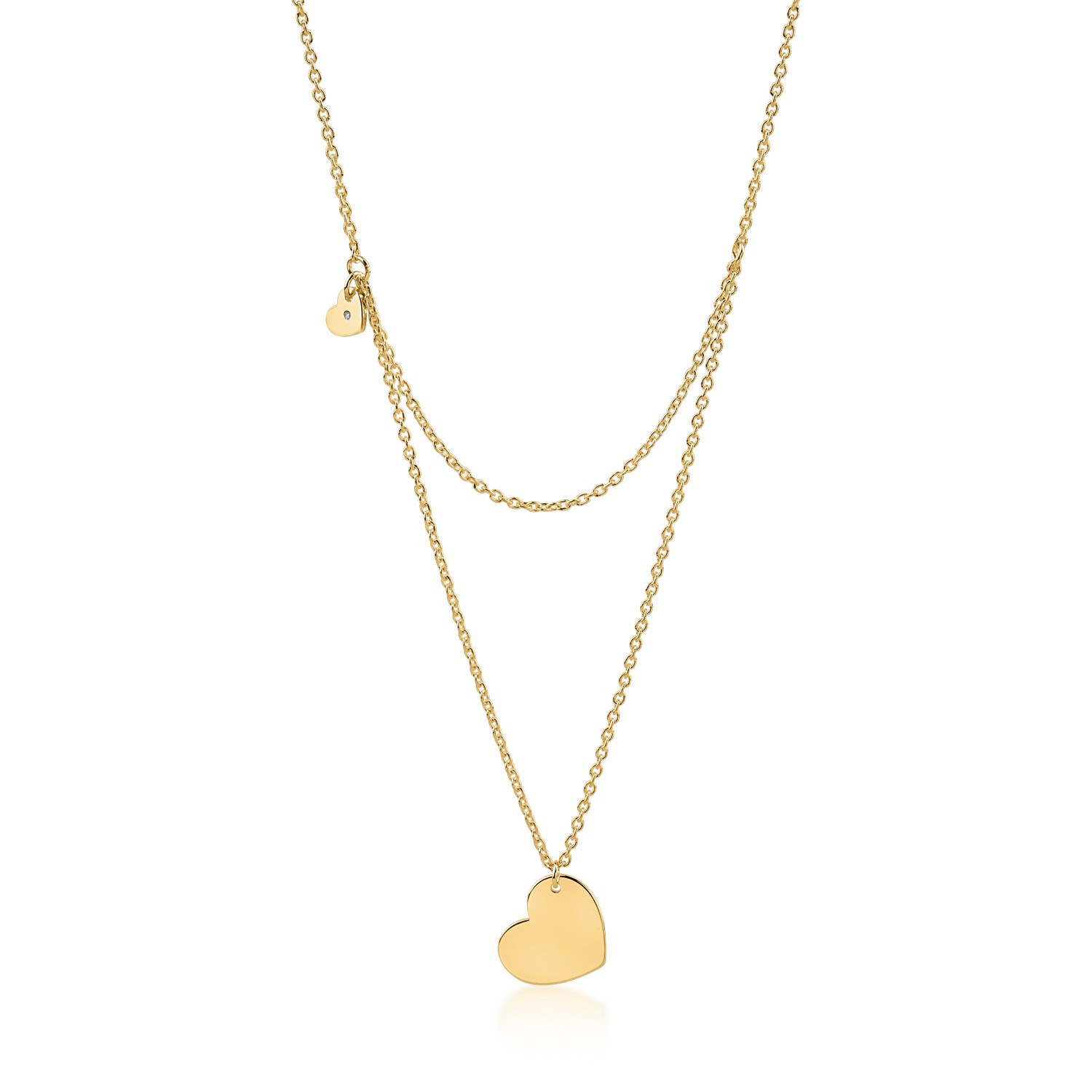 Yellow gold chain with heart pendants and a 0.005ct diamond