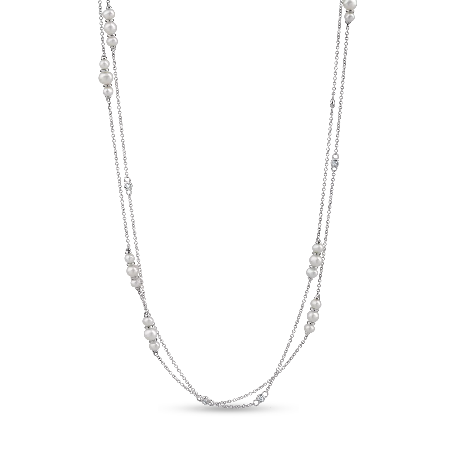 Minimalista fehérarany nyaklánc 0.08ct gyémántokkal és édesvízi gyöngyökkel