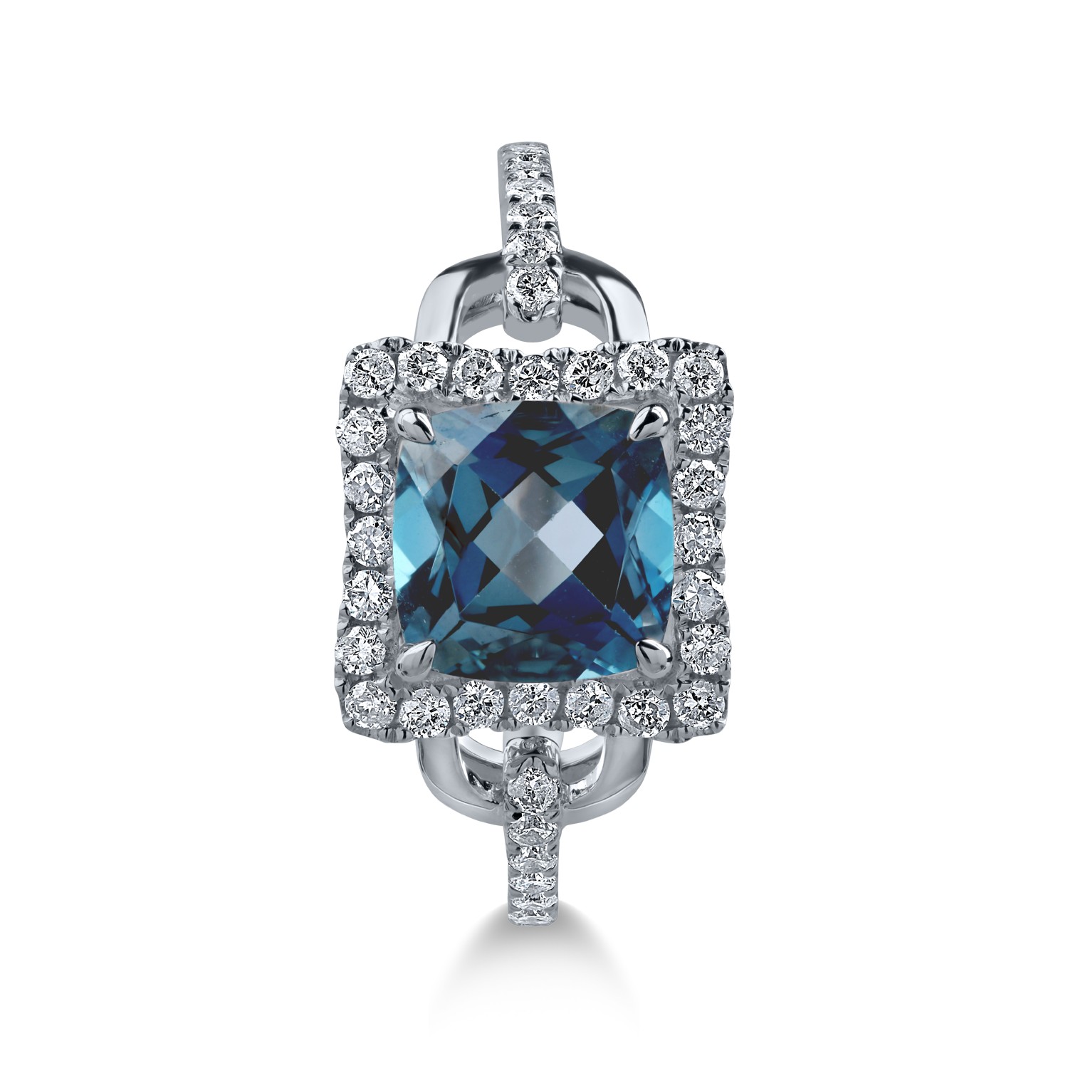 Fehérarany gyűrű 1.924ct londoni kék topázzal és 0.341ct gyémántokkal