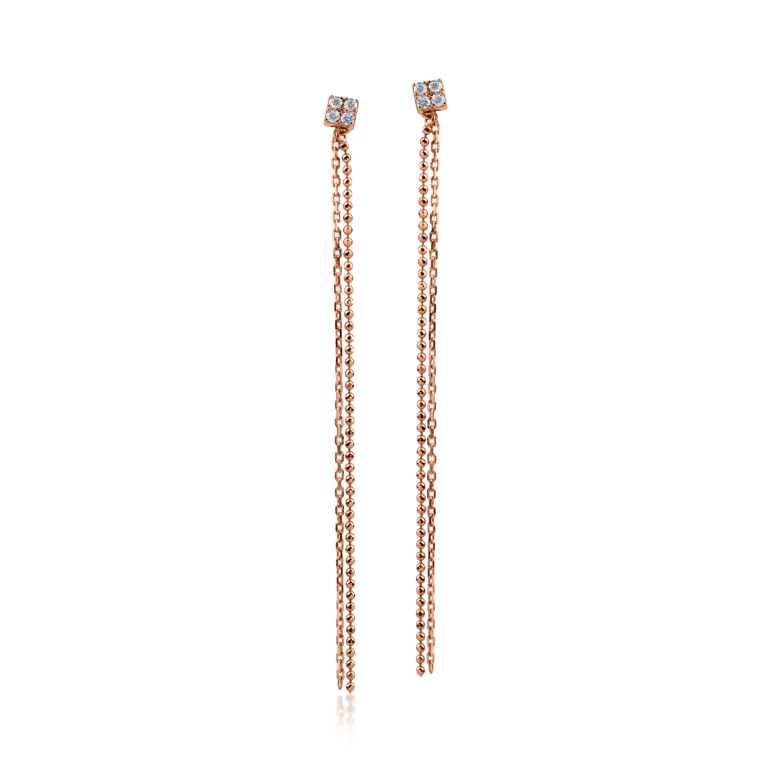 Cercei lungi din aur roz cu diamante de 0.094ct