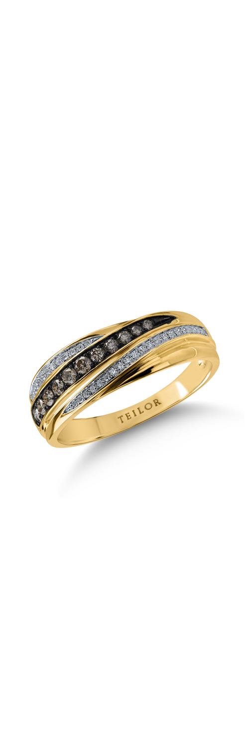 Inel din aur galben cu diamante maro de 0.186ct si diamante transparente de 0.07ct