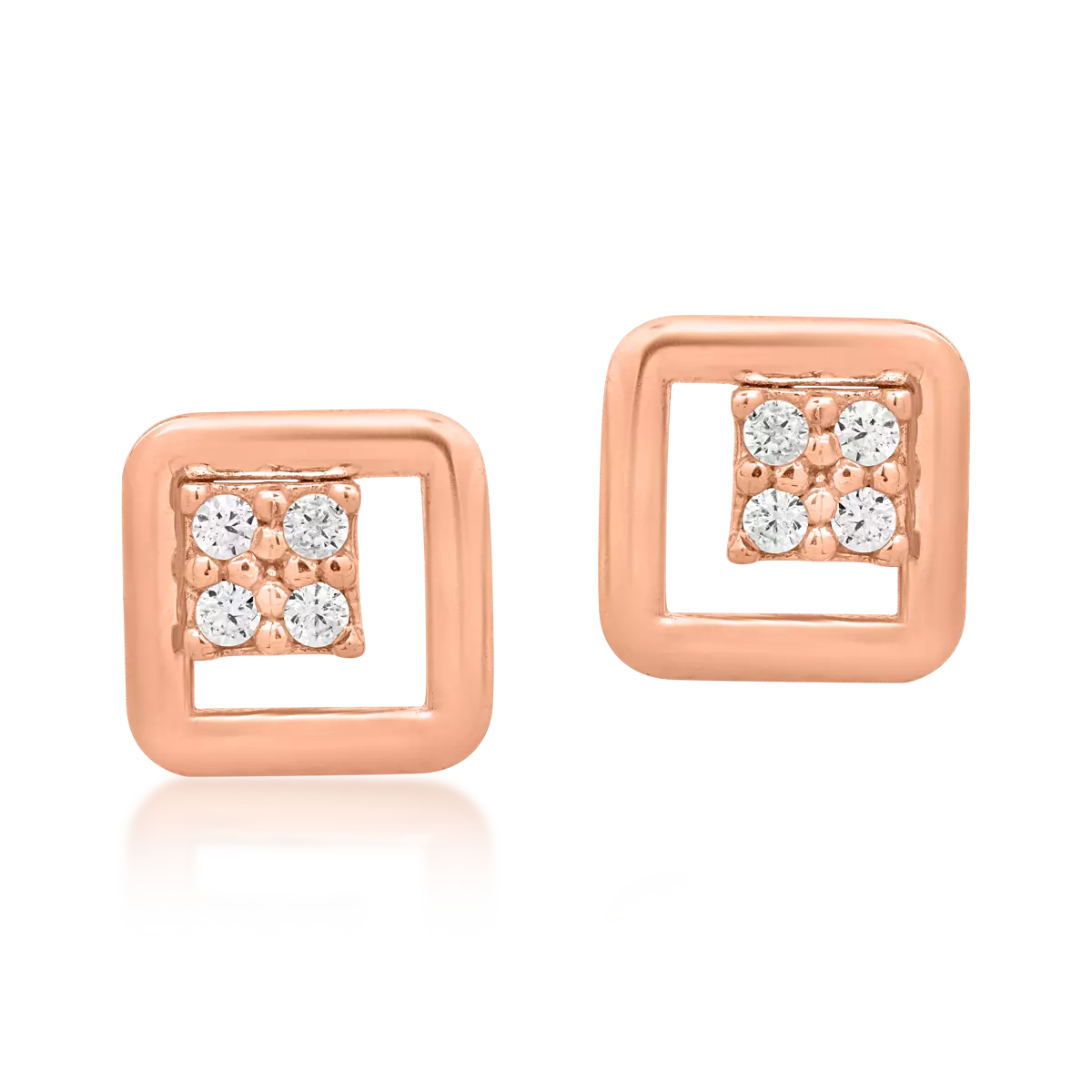 Геометрични обеци от розово злато с цирконий