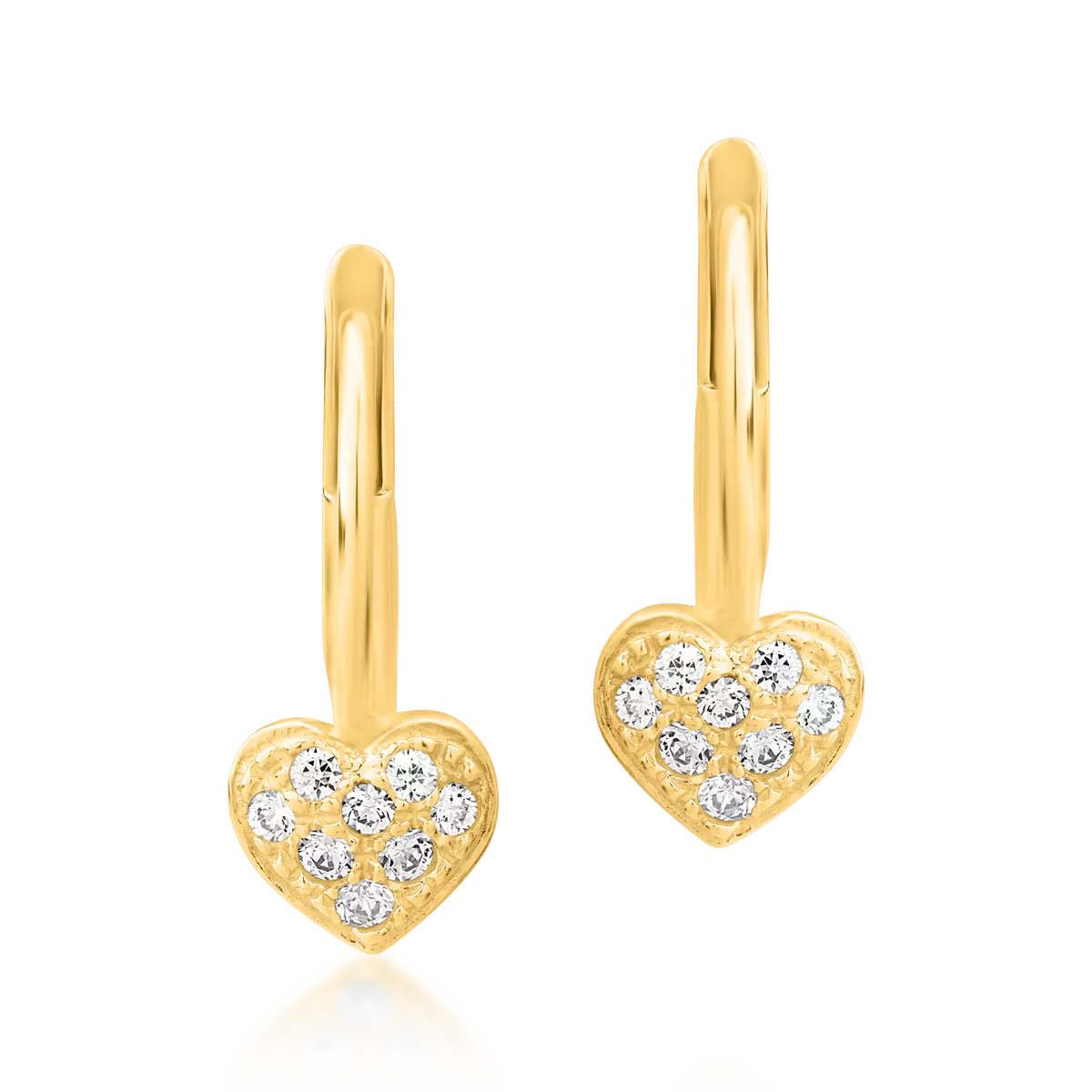 Yellow gold hearts earrings with microsetting zirconia