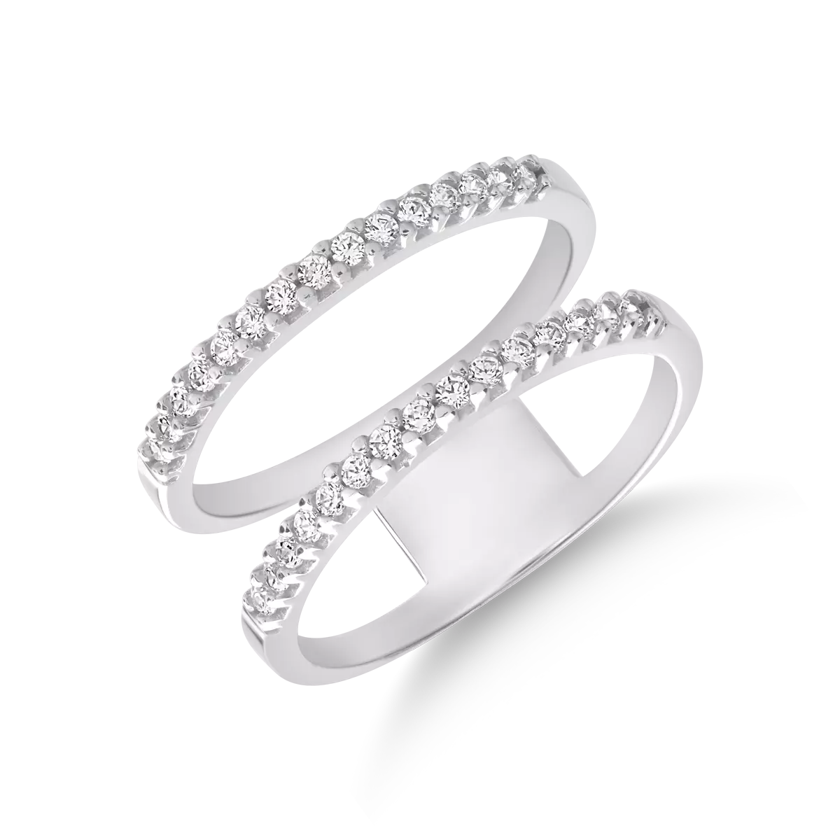 White gold double ring with microsetting zirconia