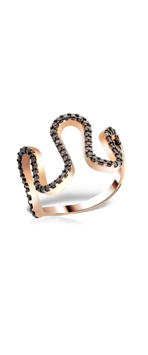 Геометричен пръстен от розово злато с микровтвърден цирконий