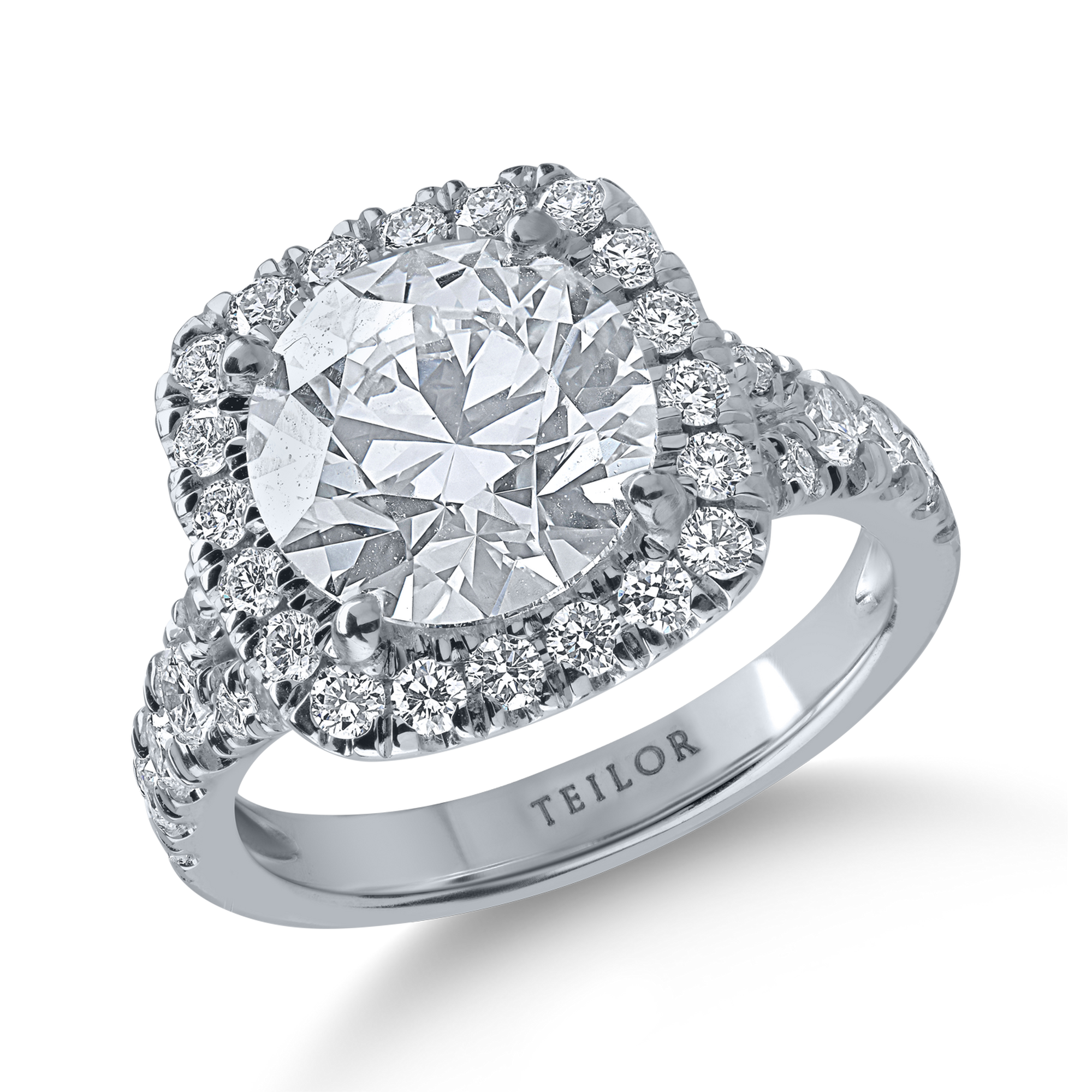 Inel de logodna din aur alb cu un diamant central de 3.02ct si diamante halo pave de 0.81ct image8