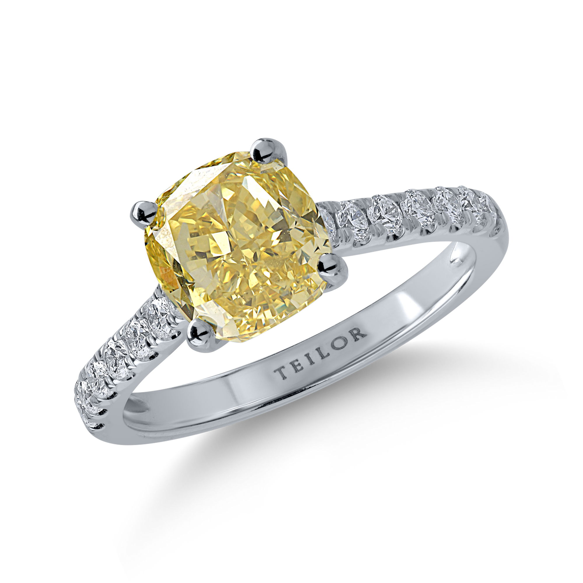 Inel de logodna din aur alb cu un diamant fancy galben de 2.45ct si diamante incolore pave de 0.287ct image7