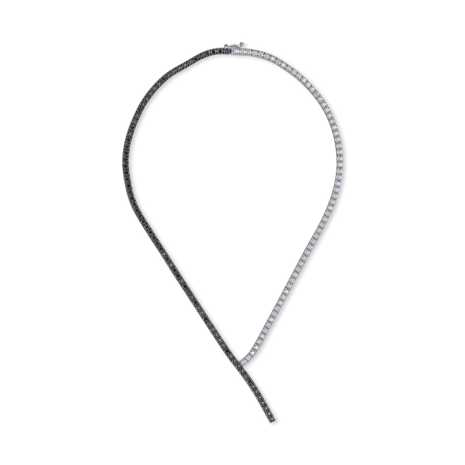 White-black gold tennis necklace with 2.45ct black diamonds and 1.93ct clear diamonds