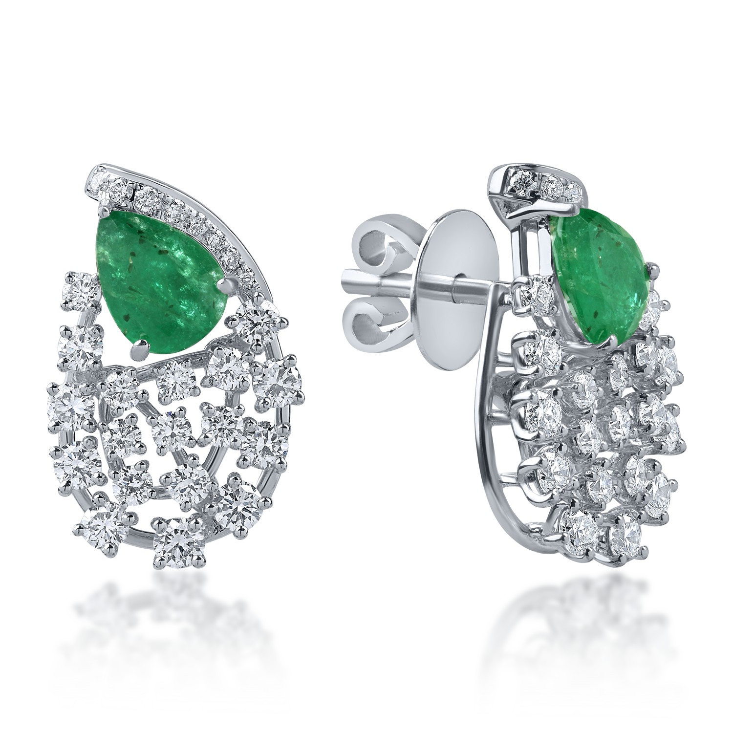 White gold on-ear earrings with 1.58ct emeralds and 1.54ct diamonds