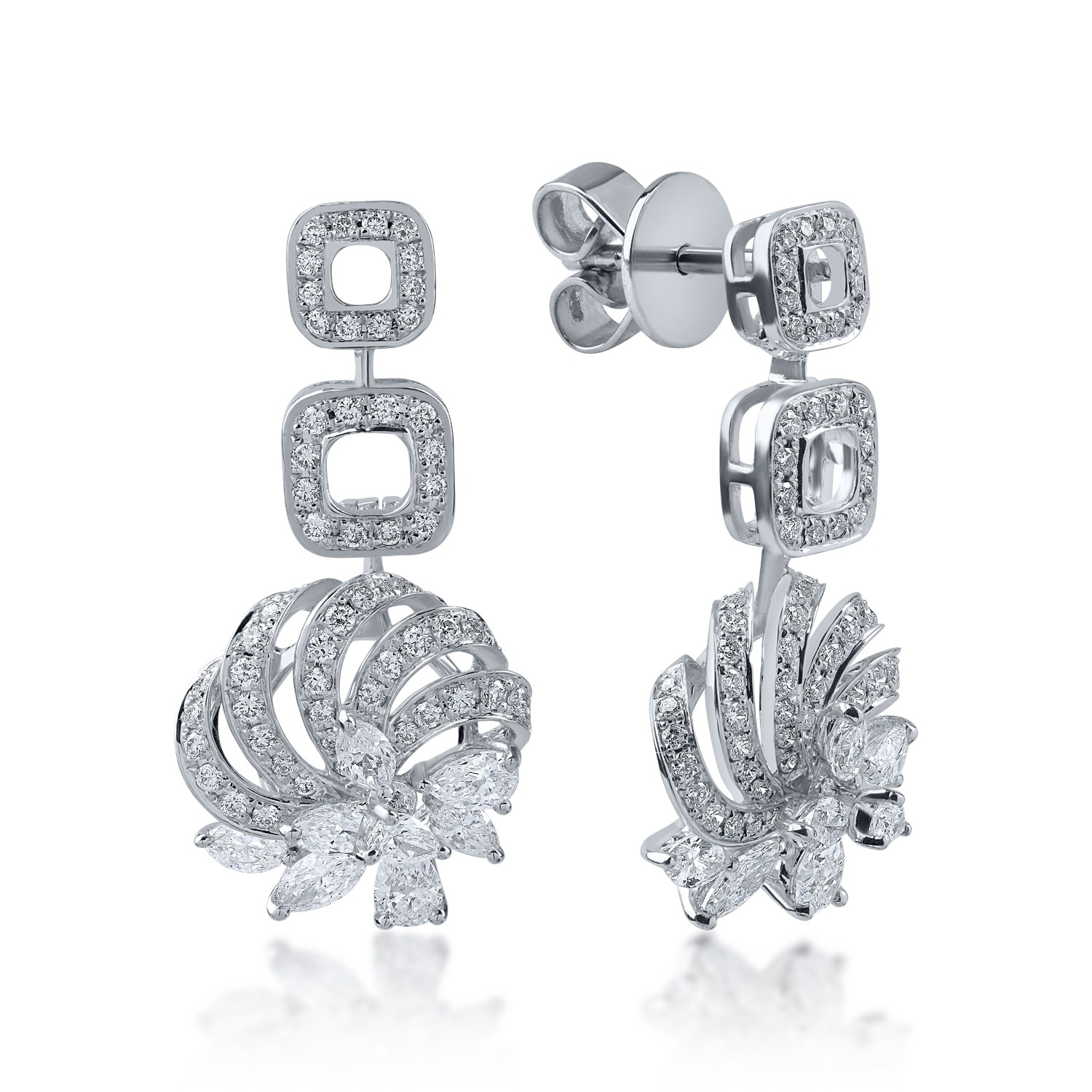 White gold flower earrings with 1.57ct diamonds