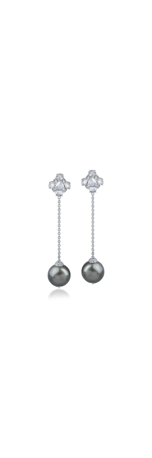 White gold long earrings with 19.2ct fresh water pearls and 1.8ct diamonds