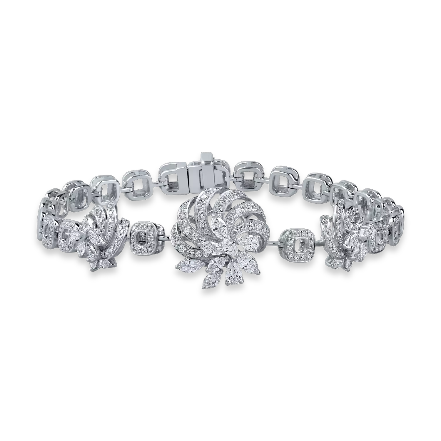 Fehérarany virágfüggő karkötő 2.16ct gyémántokkal
