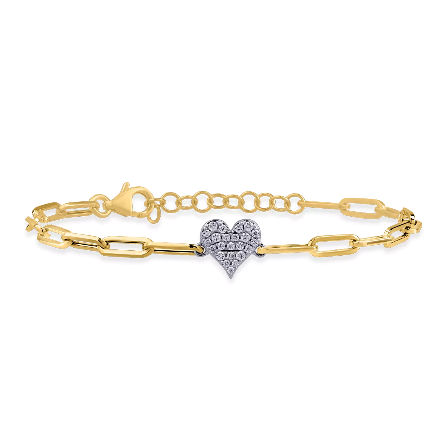Yellow gold heart bracelet with 0.17ct diamonds