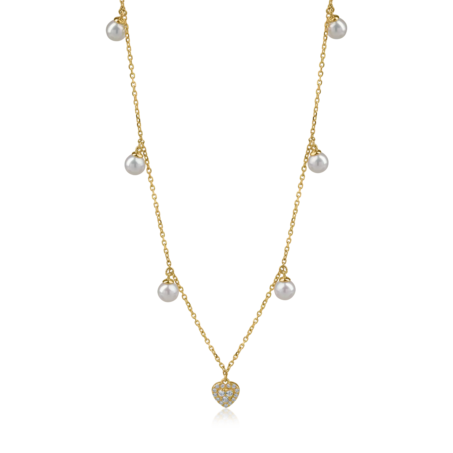 Colier cu charmuri din aur galben cu perle de cultura de 4.79ct si diamante de 0.09ct
