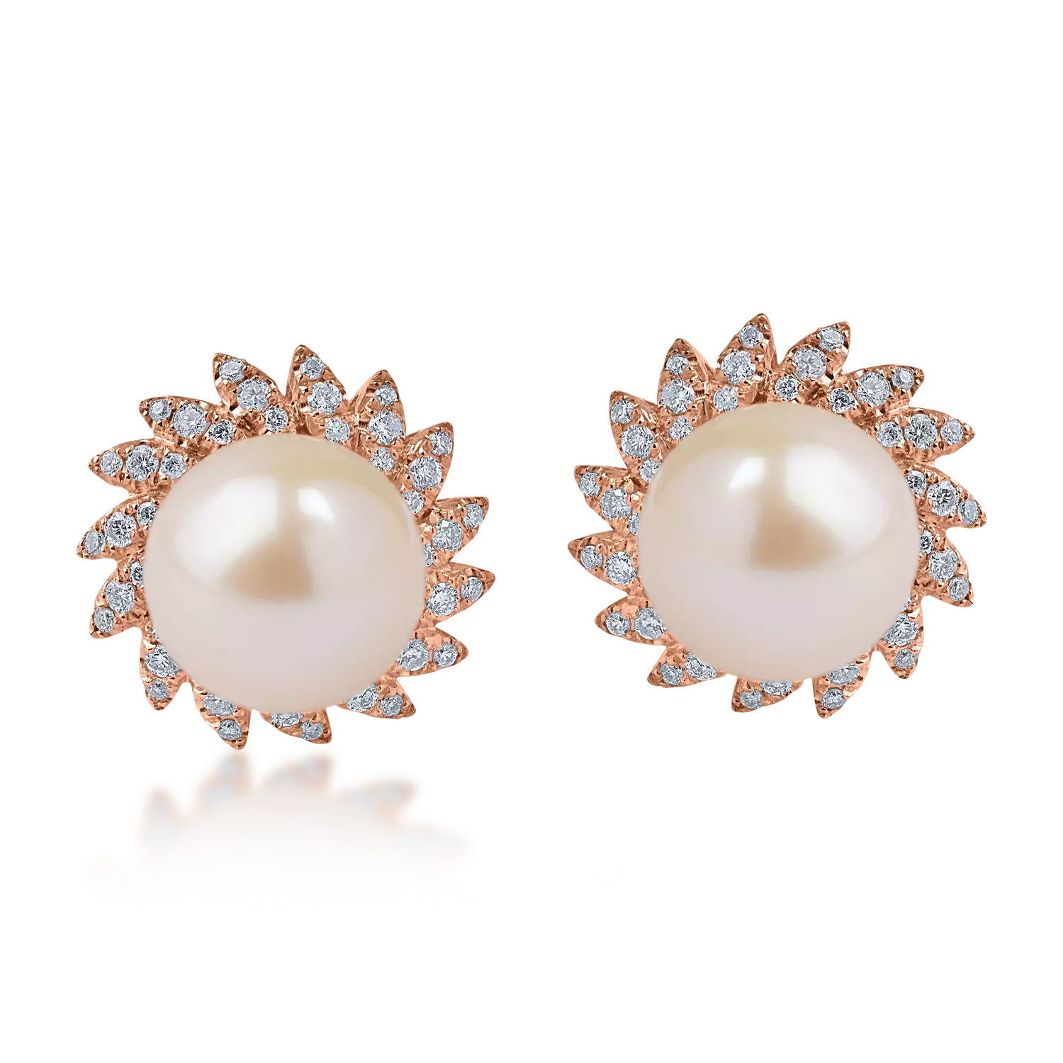 Rose gold earrings with 7.95ct fresh water pearls and 0.31ct diamonds
