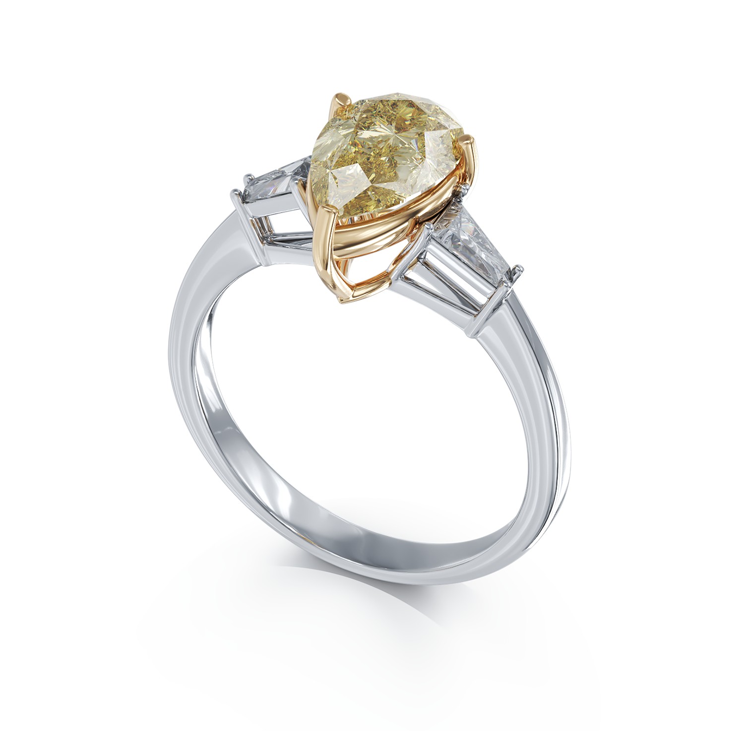 Inel de logodna din aur alb-galben cu diamant de 2ct si diamante de 0.19ct