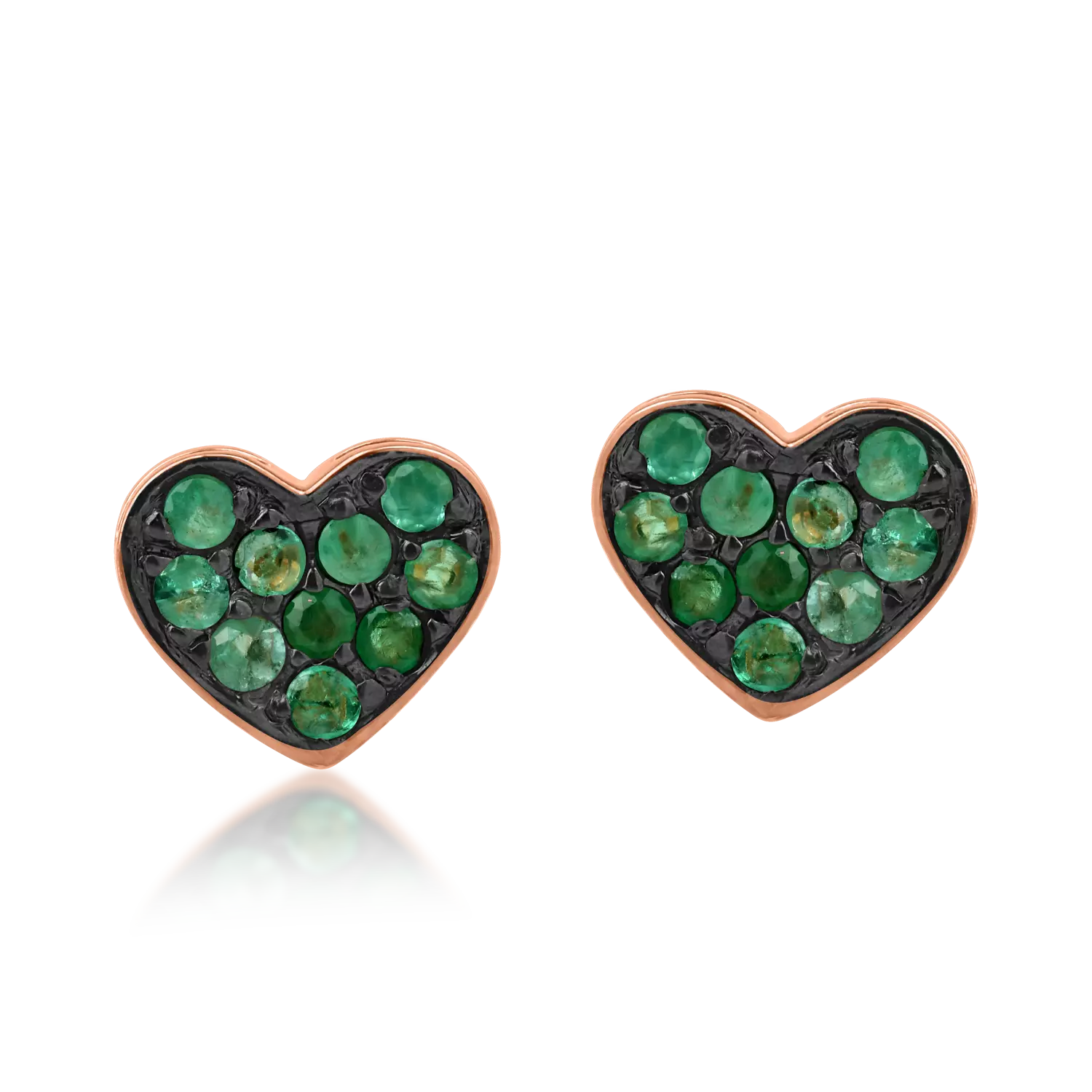 Rose gold heart earrings with 0.22ct emeralds