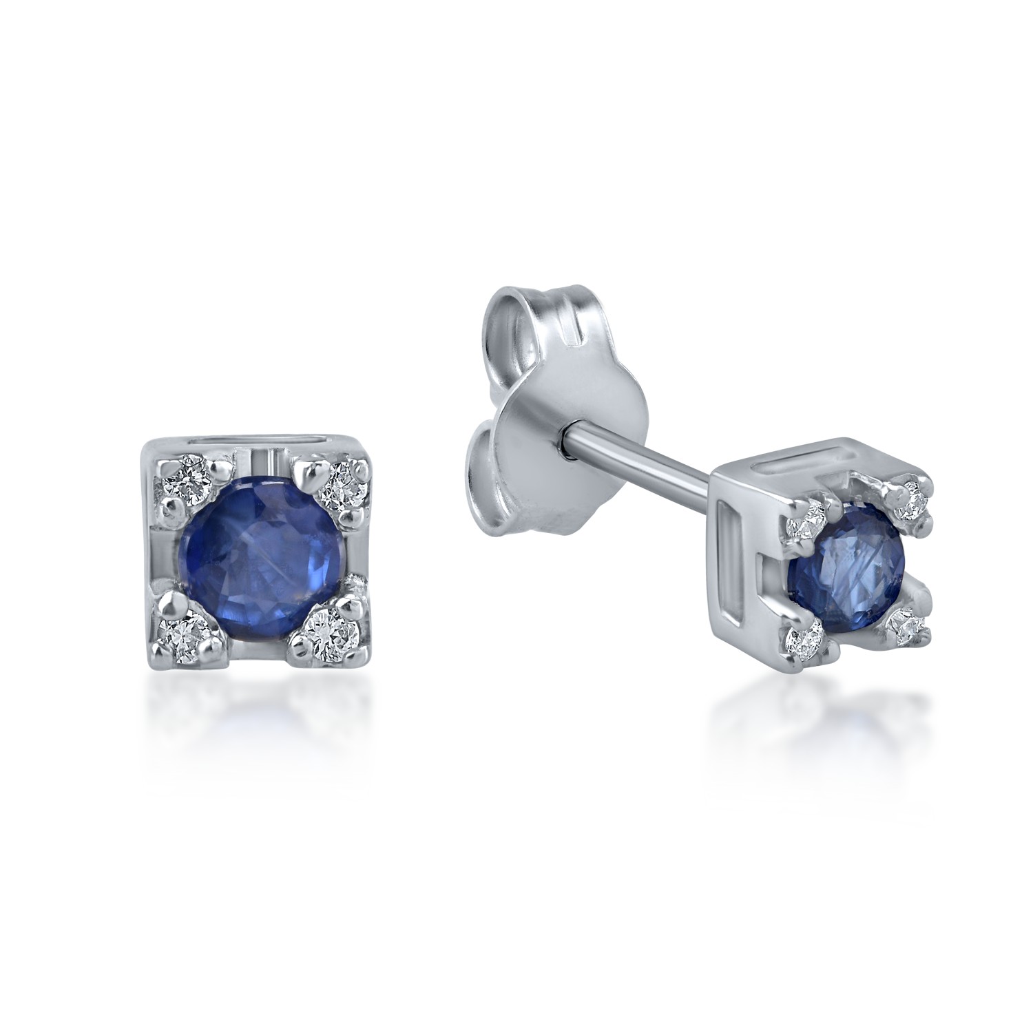 White gold minimalist earrings with 0.29ct sapphires and 0.03ct diamonds