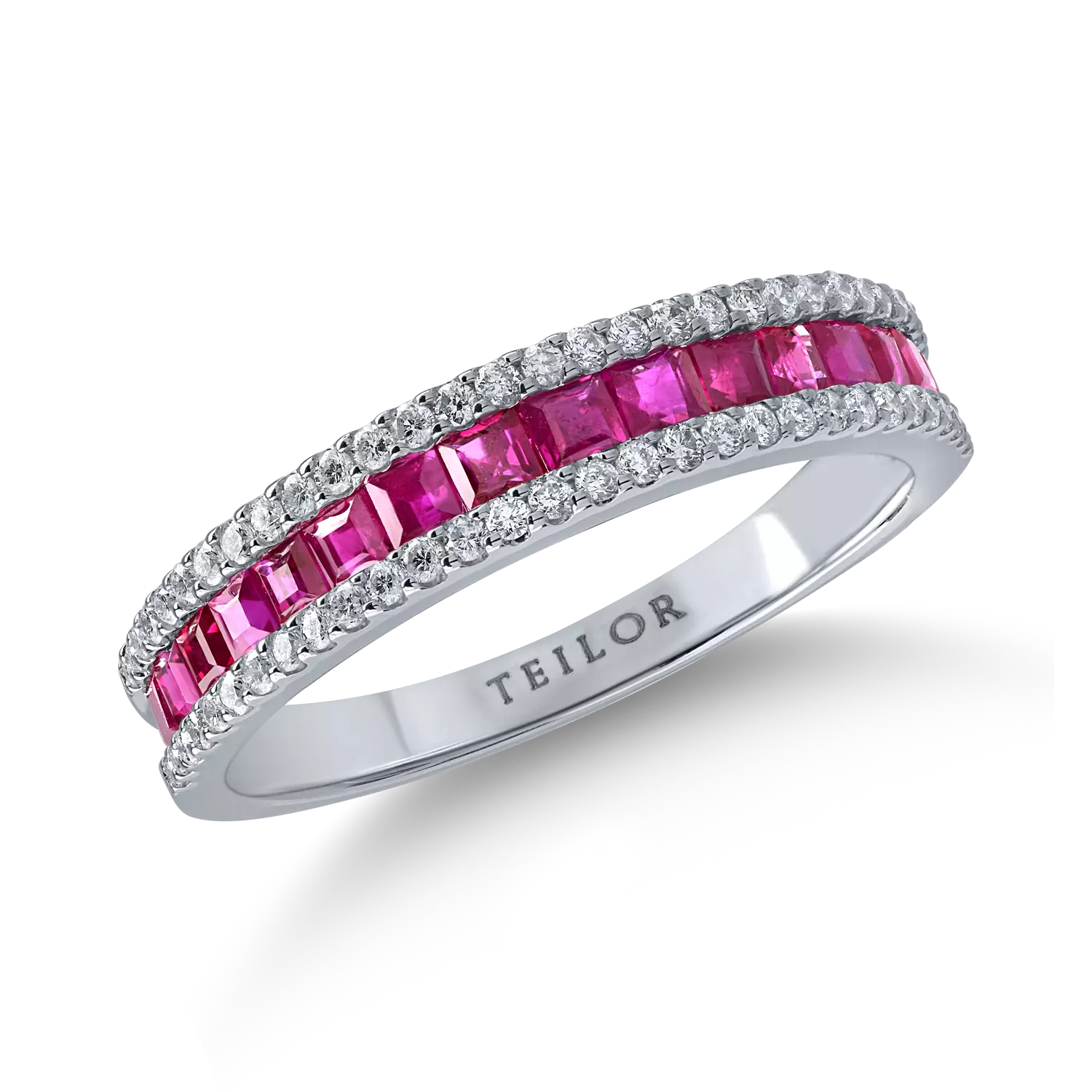 Half eternity ring in white gold with 0.86ct rubies and 0.25ct diamonds