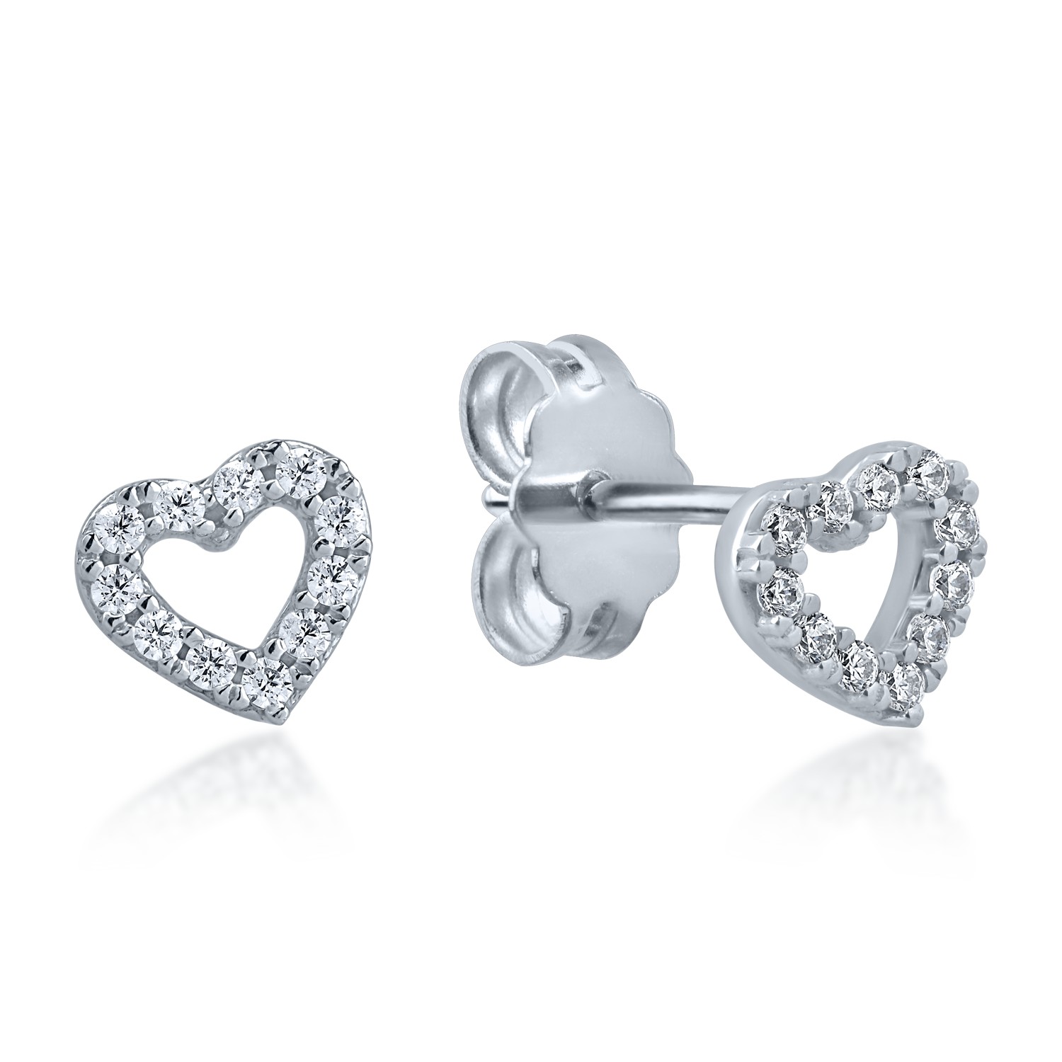 White gold heart earrings with zirconia