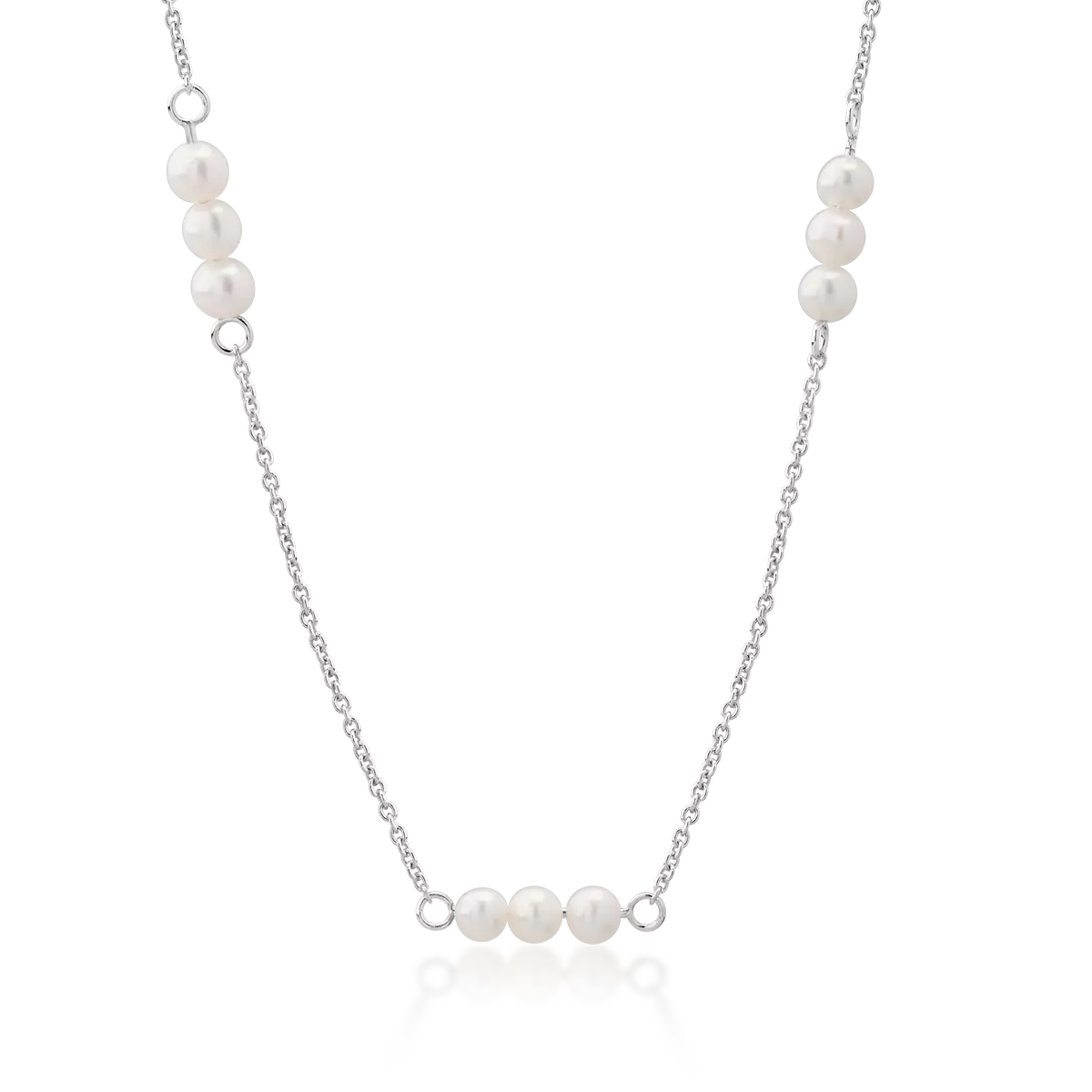 White gold necklace with synthetic pearls