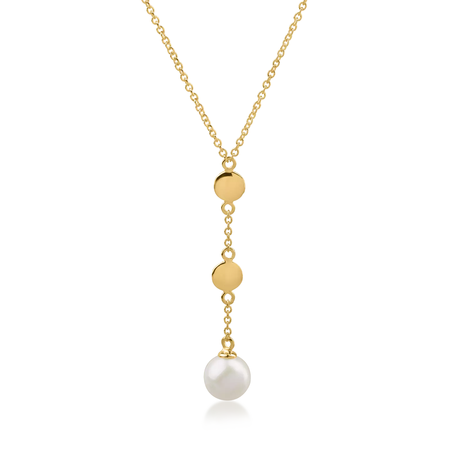 Yellow gold synthetic pearl pendant necklace
