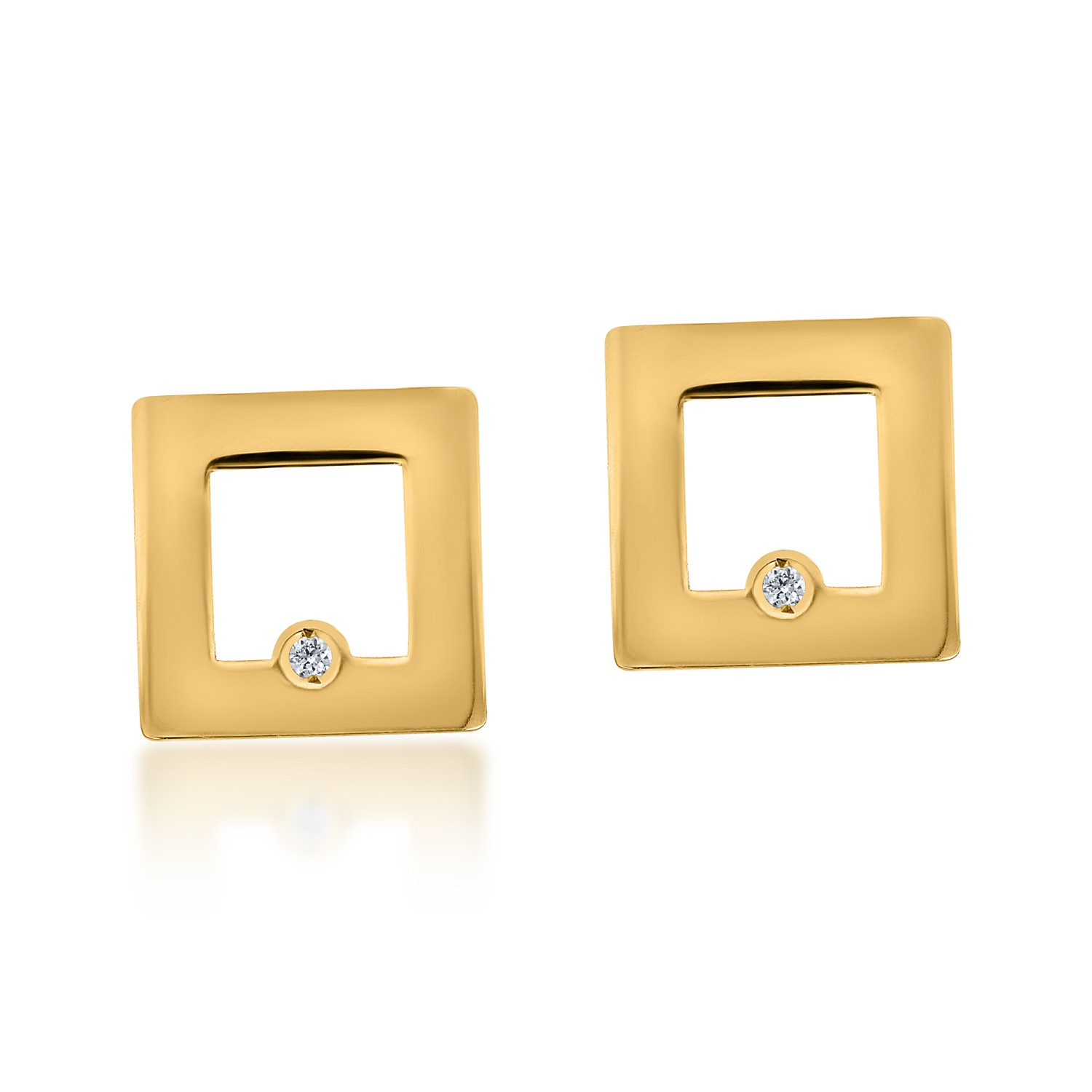 Геометрични обеци от жълто злато с 0.005кт диаманти