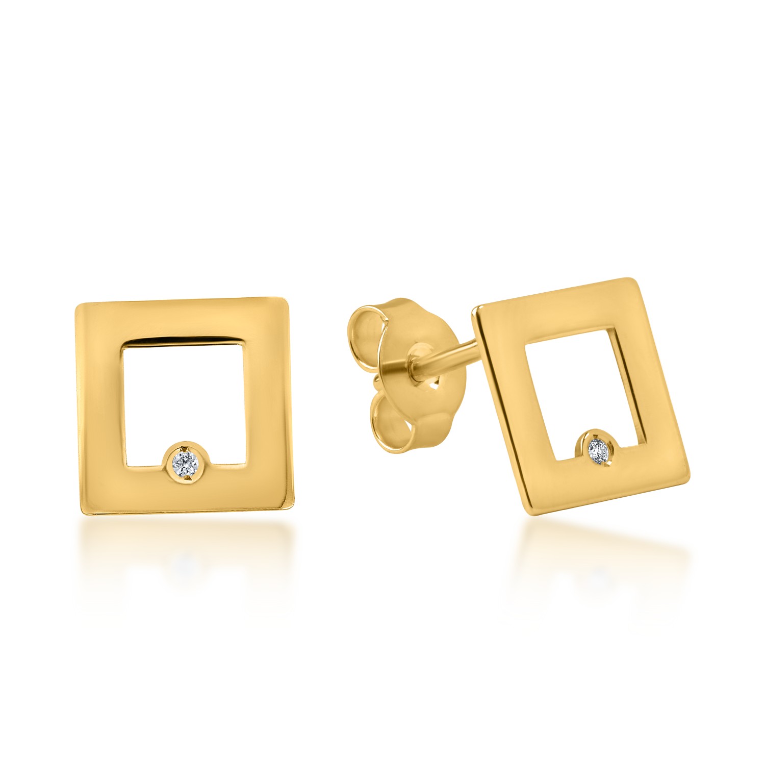 Геометрични обеци от жълто злато с 0.005кт диаманти