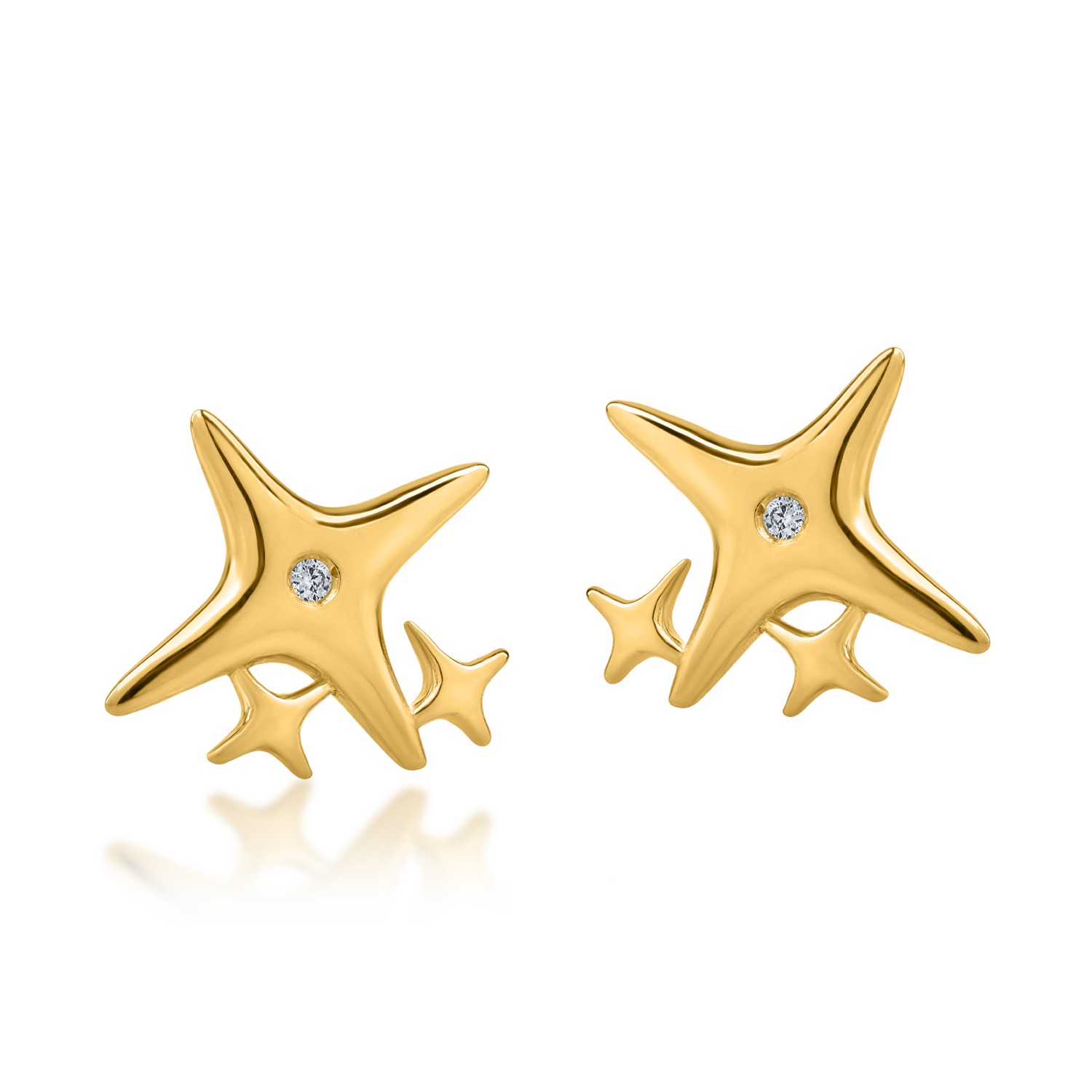 Yellow gold star earrings with 0.006ct diamonds