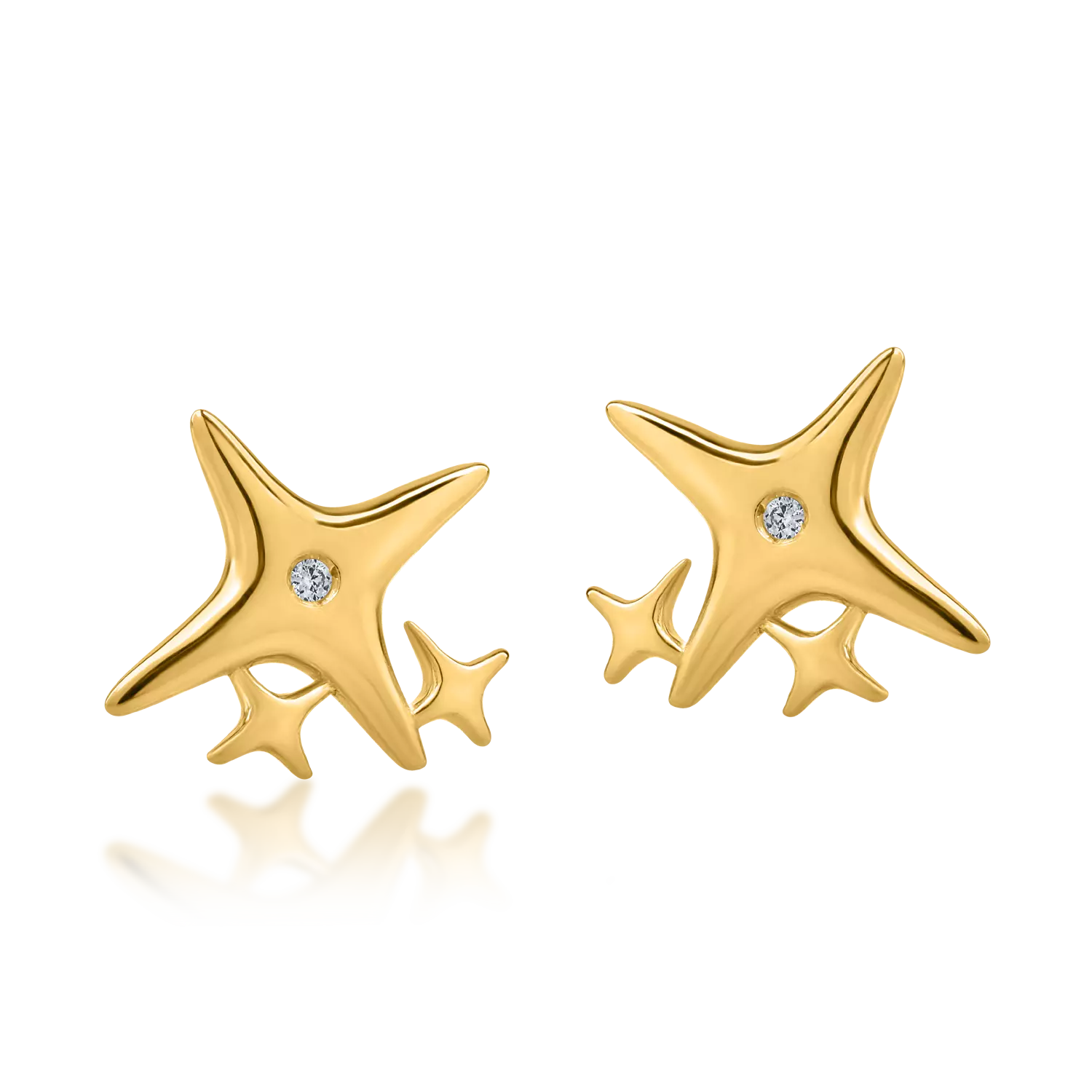 Kolczyki w kształcie gwiazdek z żółtego złota z diamentami o masie 0.006ct