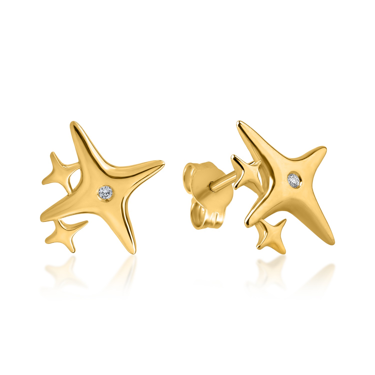 Yellow gold star earrings with 0.006ct diamonds