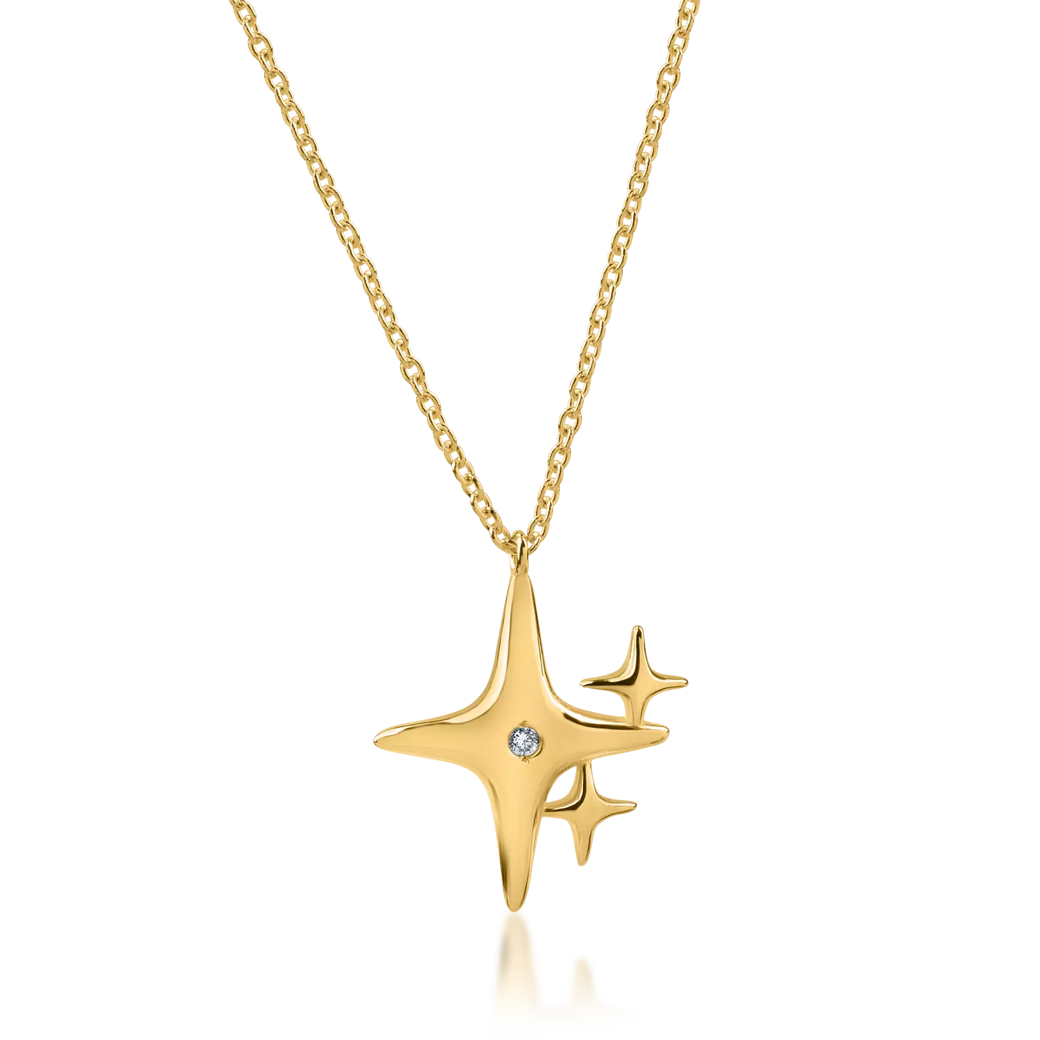 Yellow gold stars pendant necklace with 0.006ct diamond