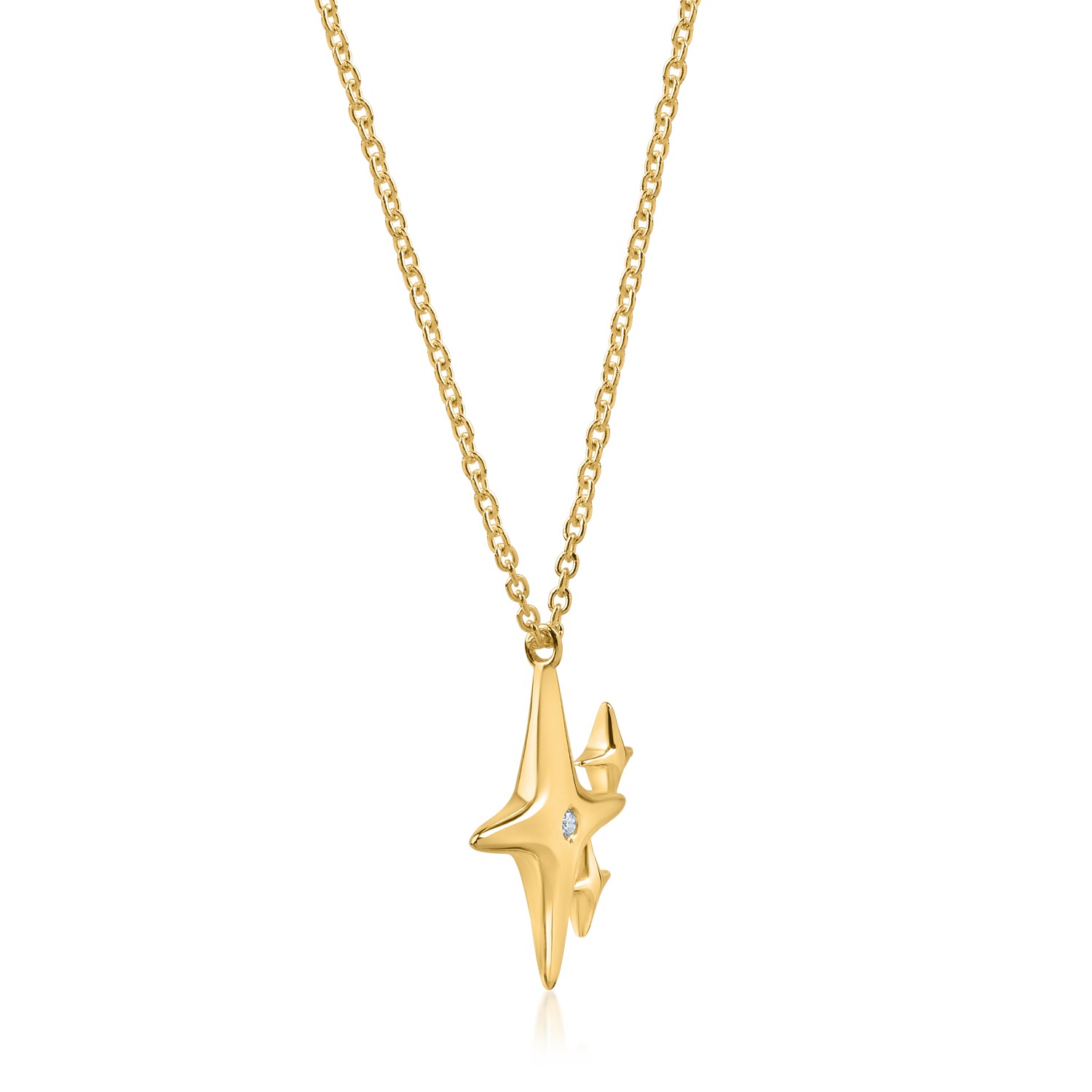 Yellow gold stars pendant necklace with 0.006ct diamond