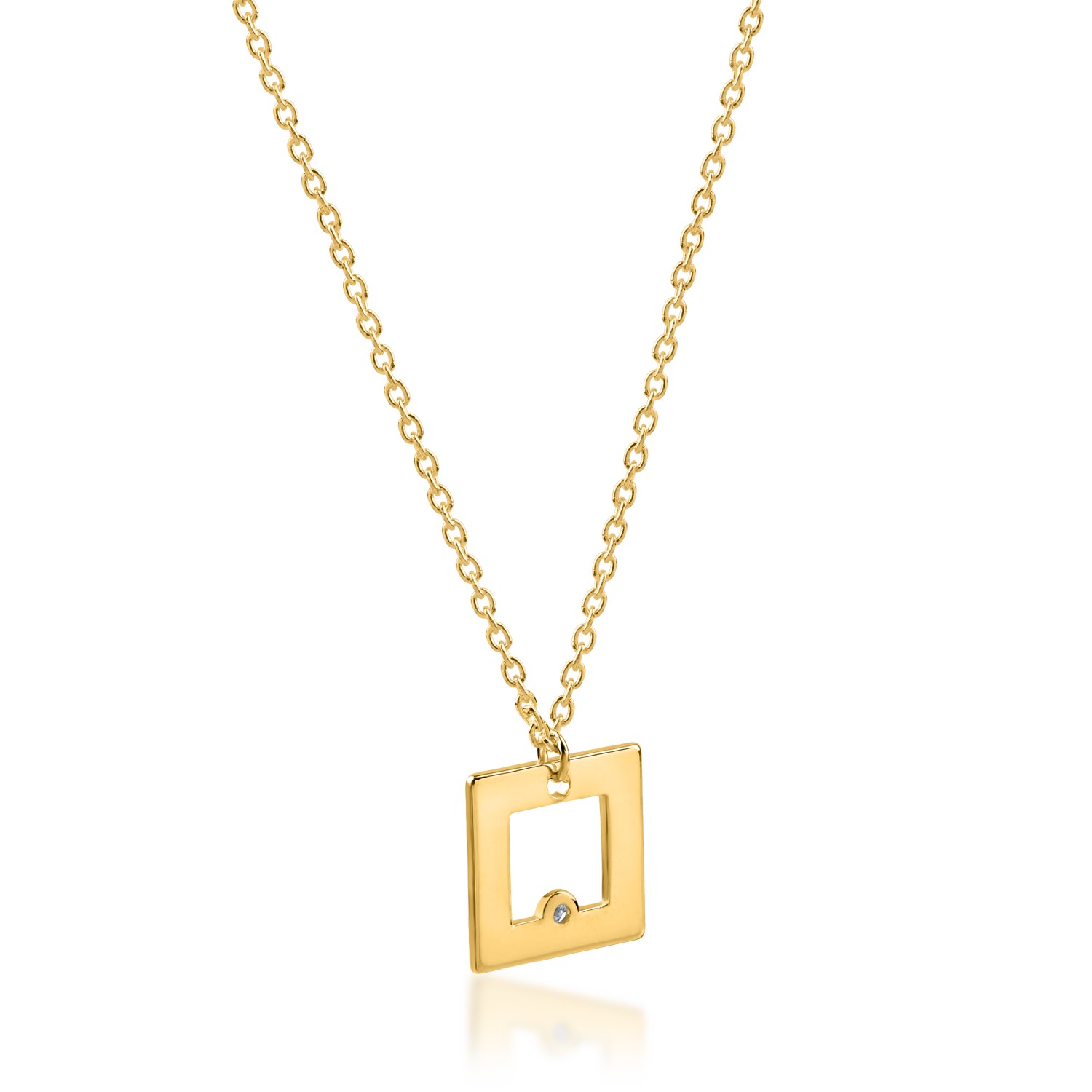 Sárga arany geometriai medál nyaklánc 0.005ct gyémánttal