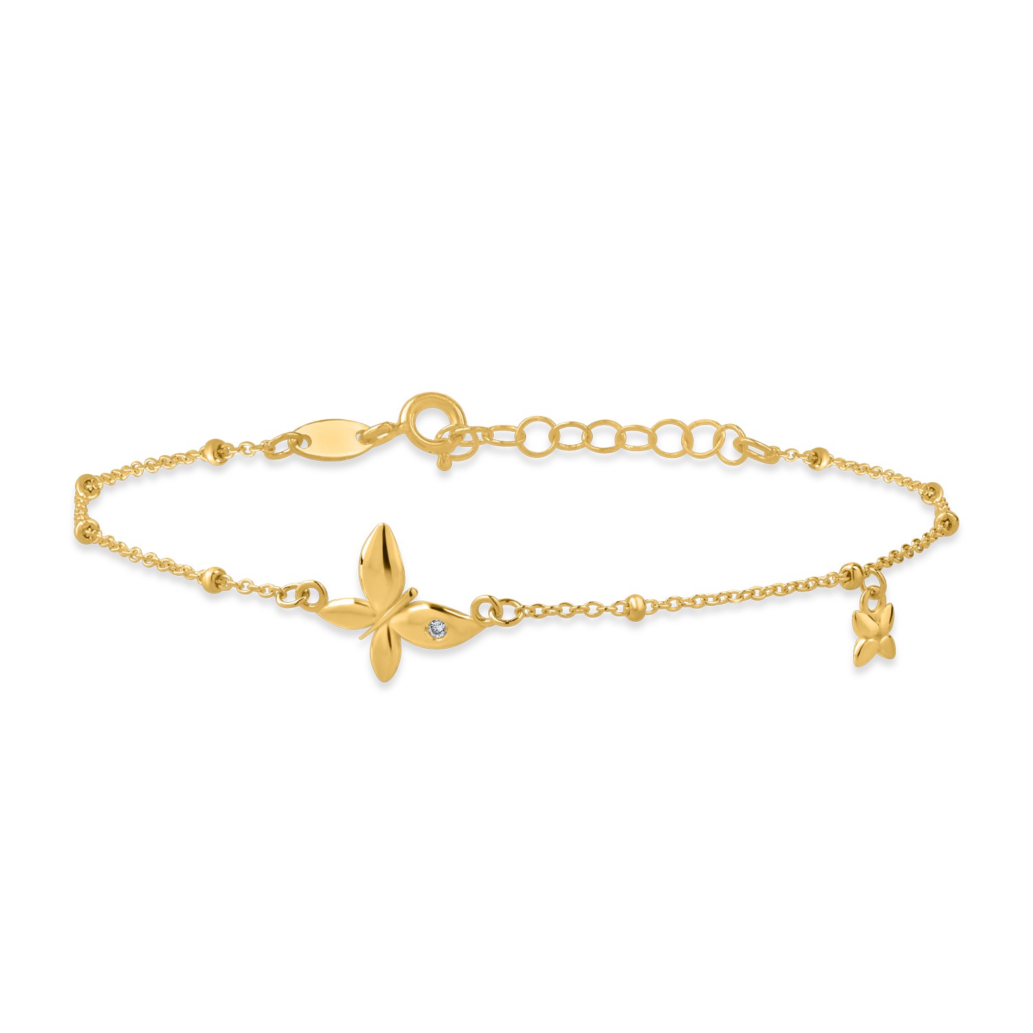 Yellow gold bracelet with butterfly pendant and 0.006ct diamond