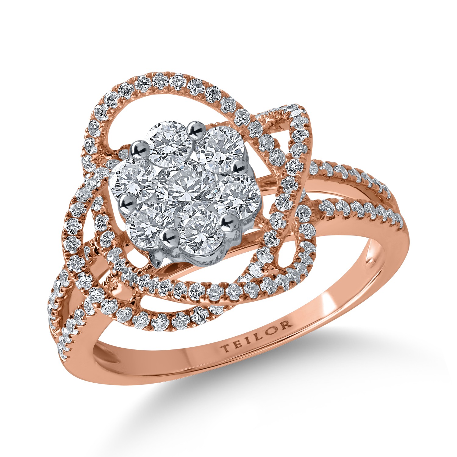 Inel din aur roz cu diamant de 0.121ct si diamante de 0.801ct