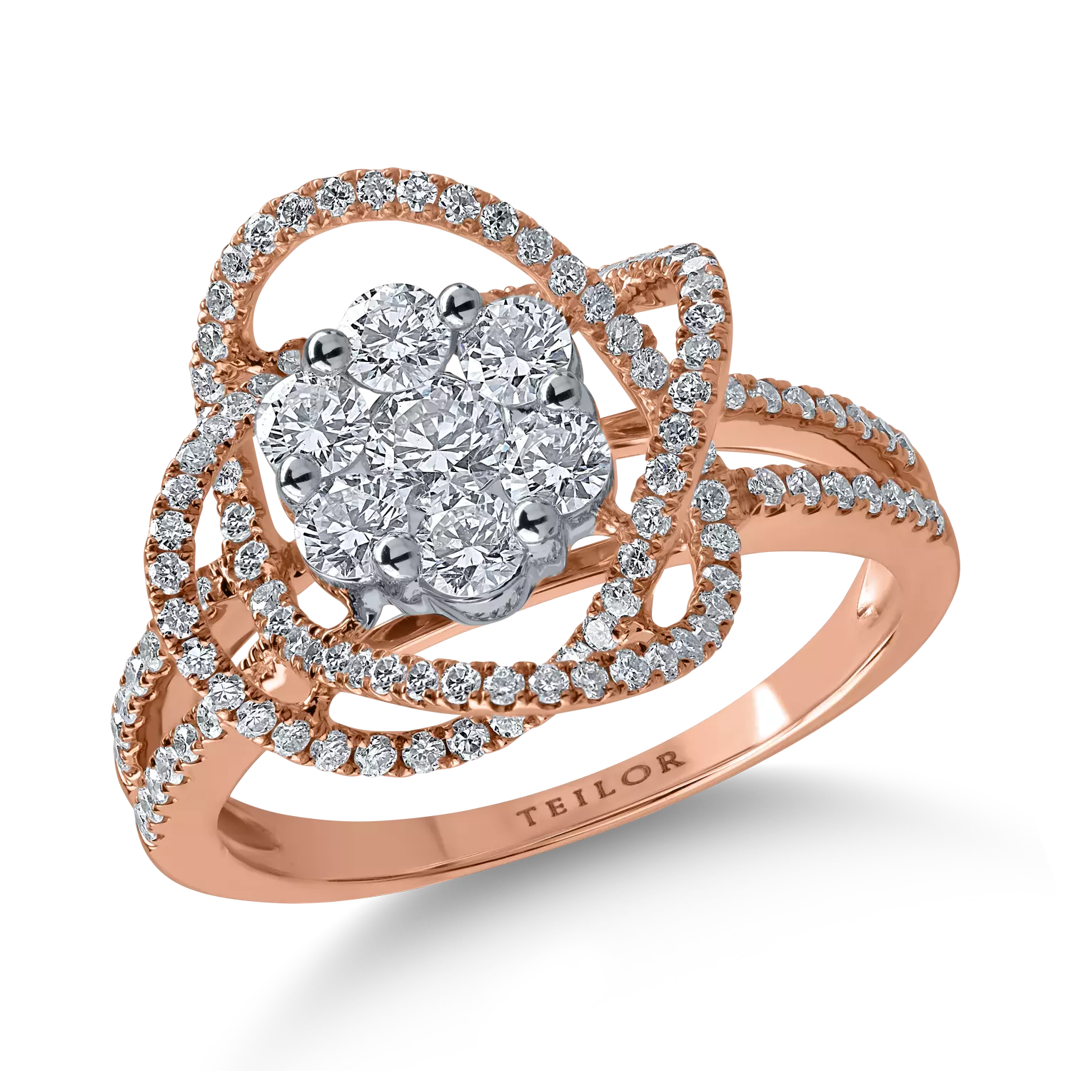 Inel din aur roz cu diamant de 0.121ct si diamante de 0.801ct