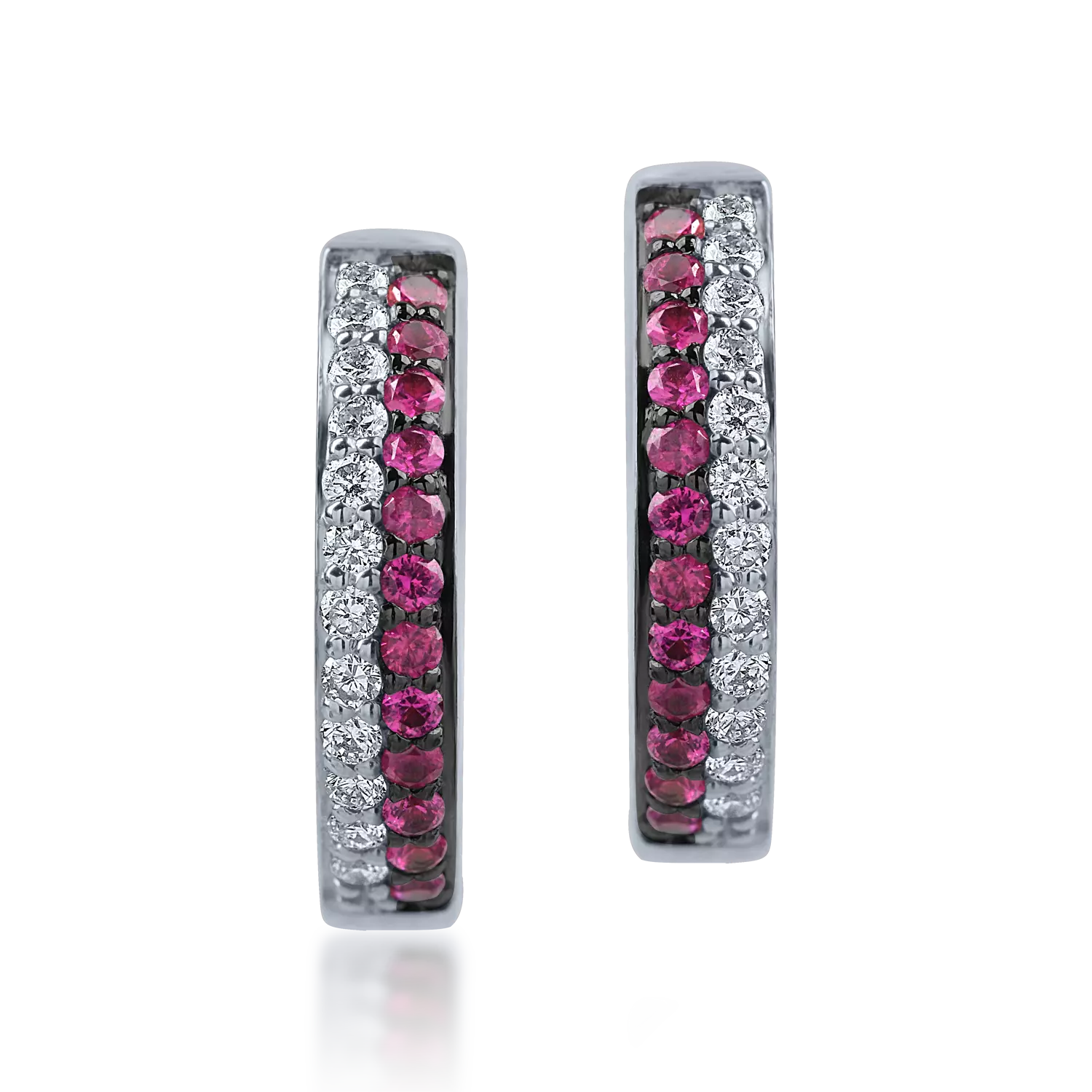 White gold hoop earrings with 0.14ct rubies and 0.11ct diamonds