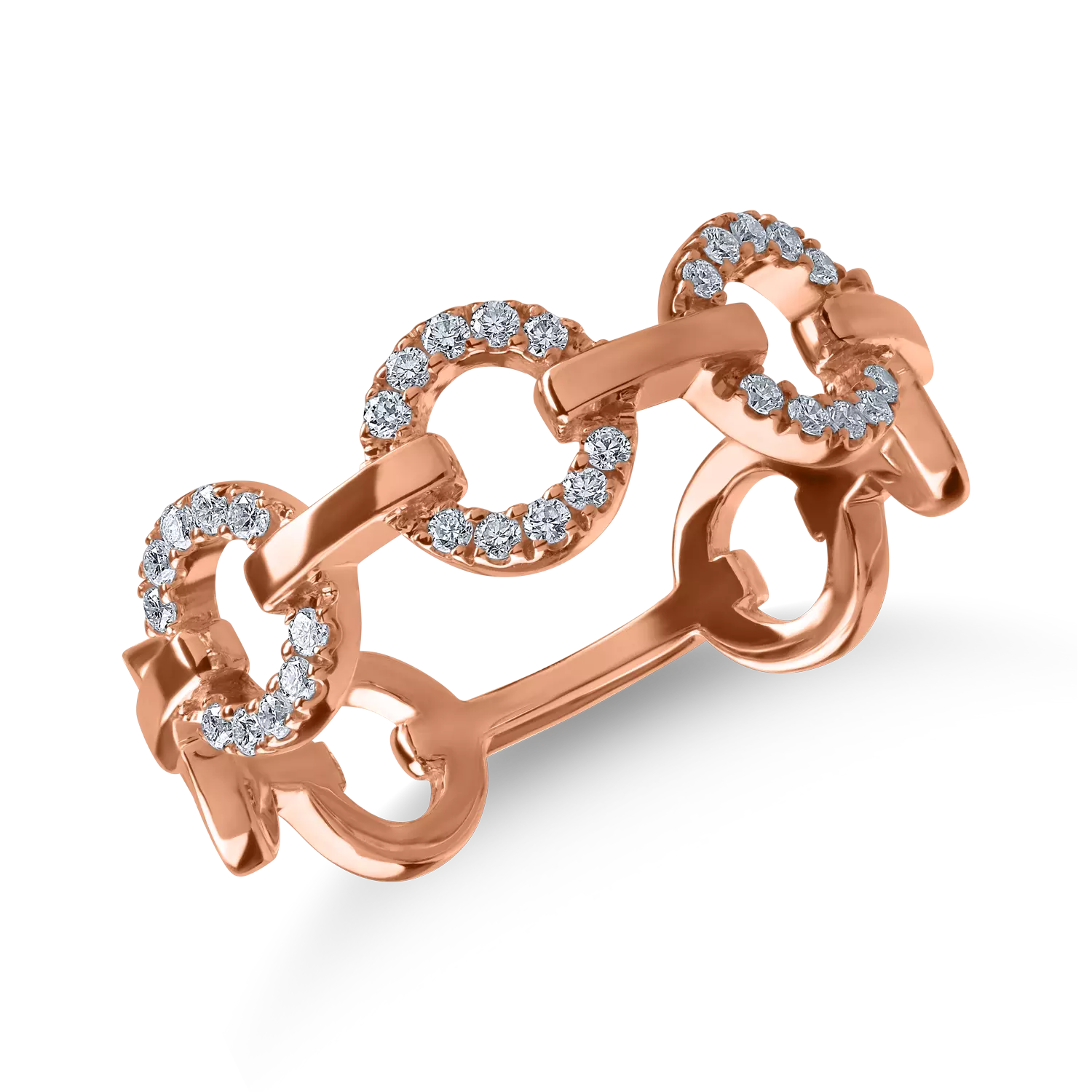 Микросетов пръстен с връзки от розово злато и 0.15кт диаманти