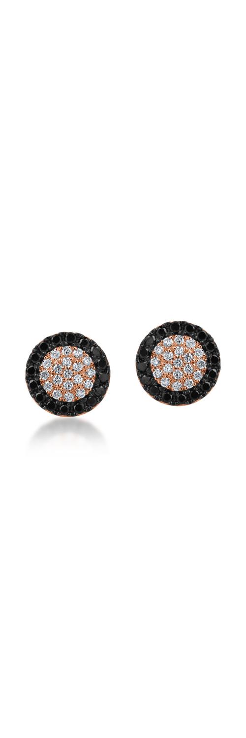 Rose gold screw back earrings with 0.23ct black diamonds and 0.14ct clear diamonds