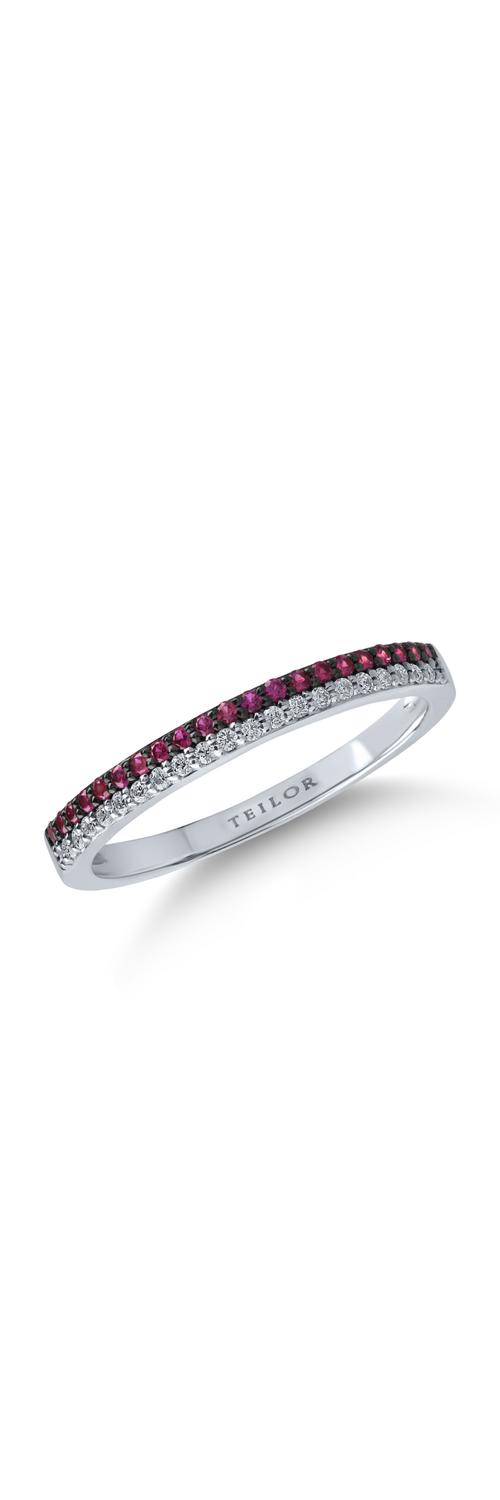 Half eternity ring in white gold with 0.12ct rubies and 0.1ct diamonds