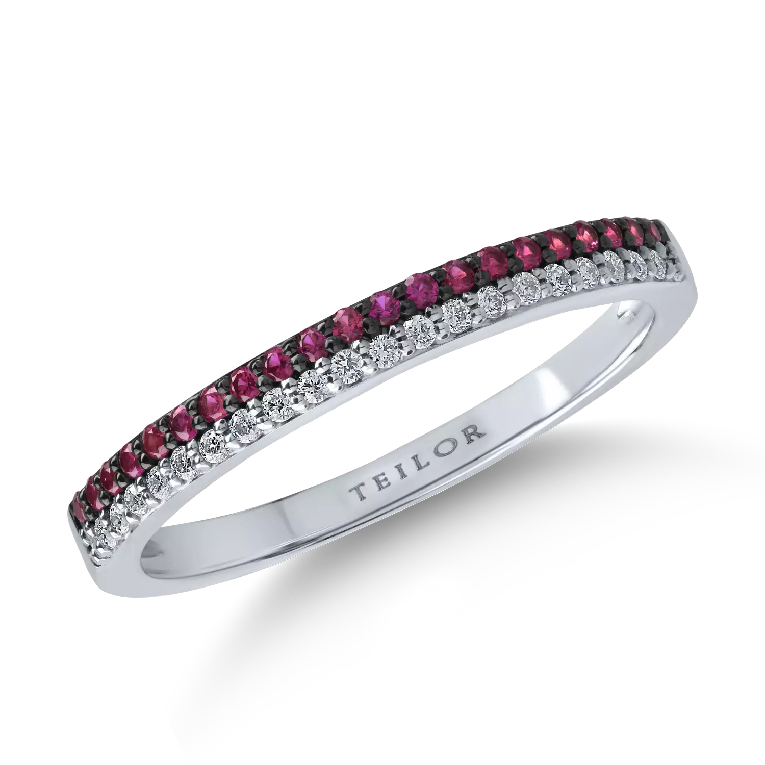 Half eternity ring in white gold with 0.12ct rubies and 0.1ct diamonds