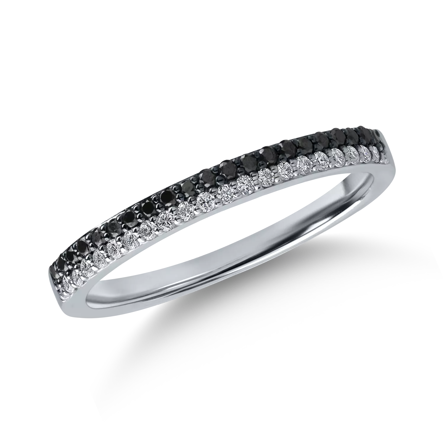 Half eternity ring in white gold with 0.12ct black diamonds and 0.1ct clear diamonds