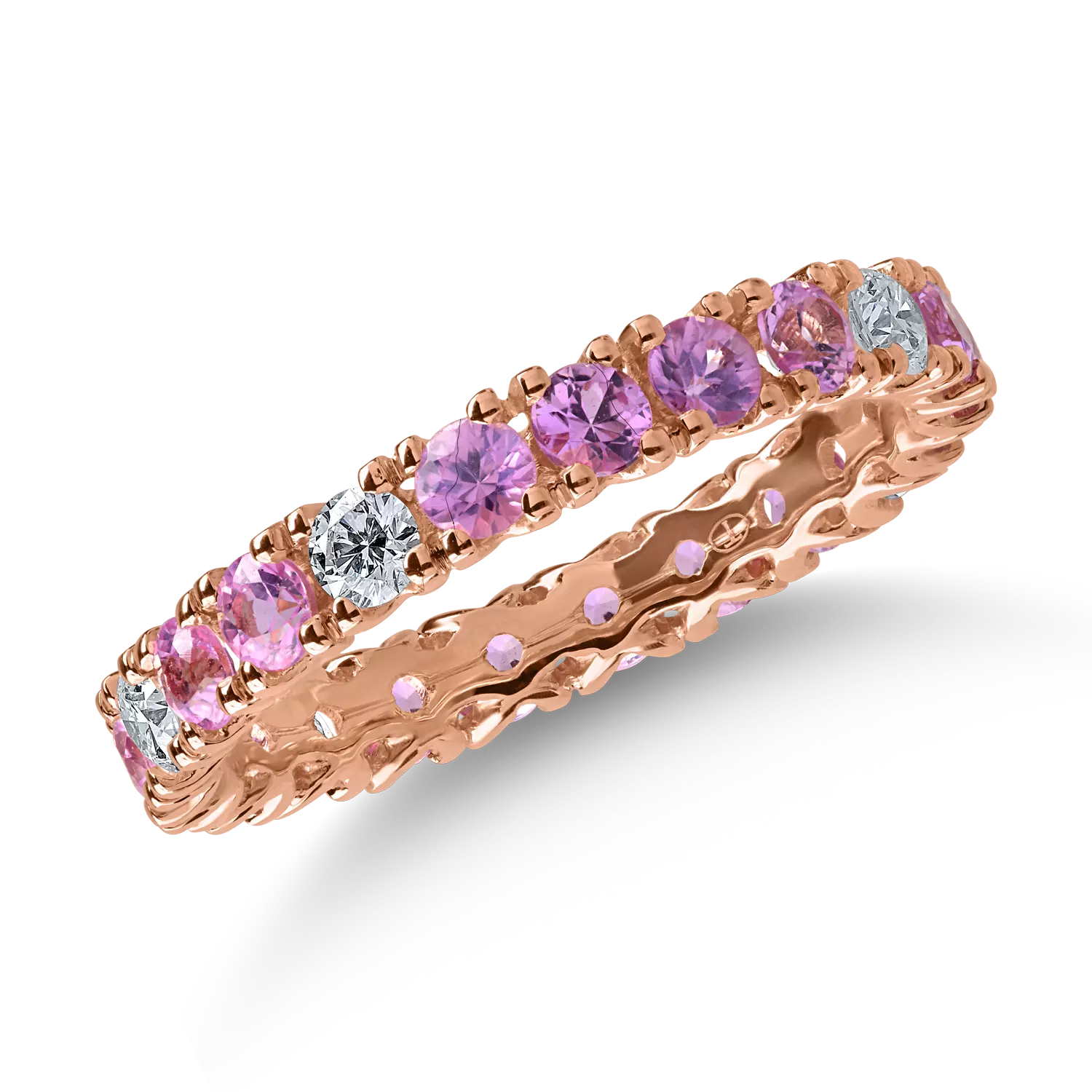 Eternity ring in rose gold with 1.56ct pink sapphires and 0.34ct diamonds